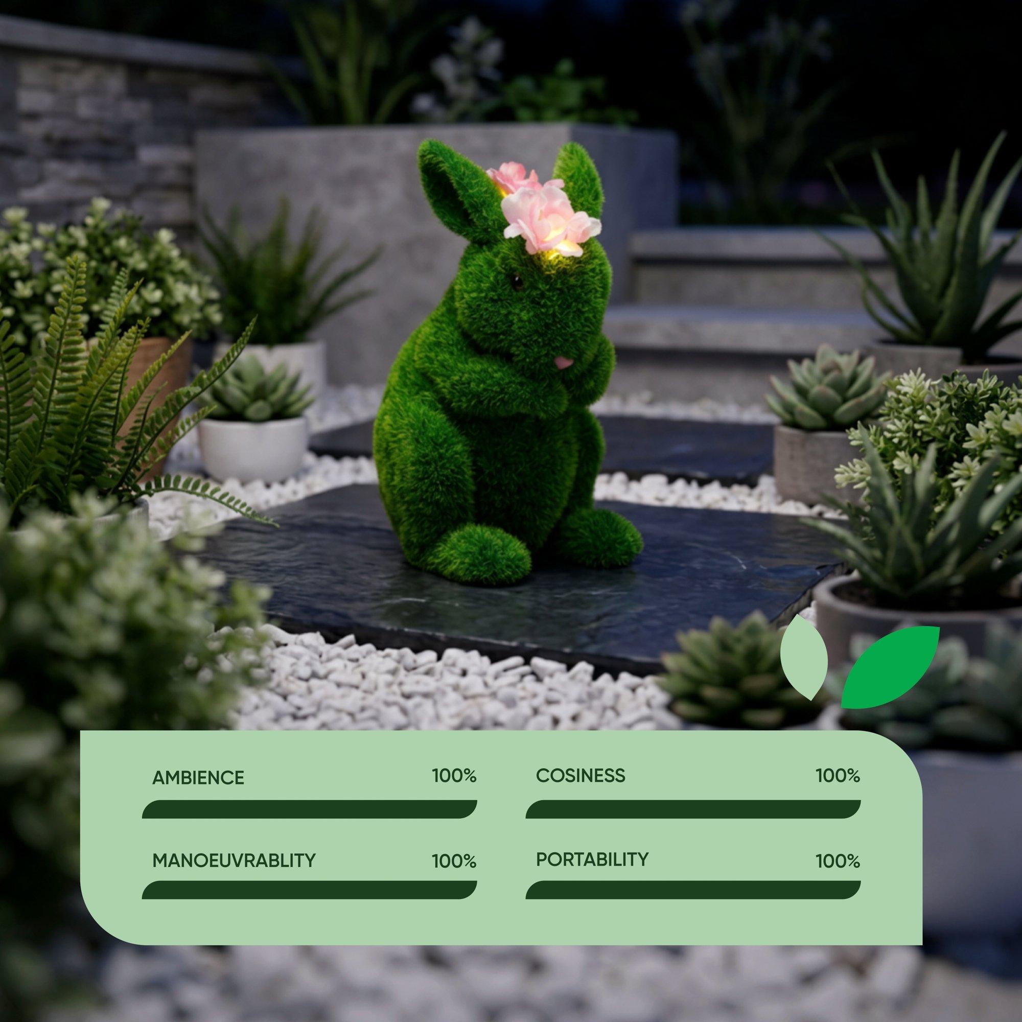 Green - Streetwize - Solar Topiary Bunny Garden Ornament with Pink Flow - 7