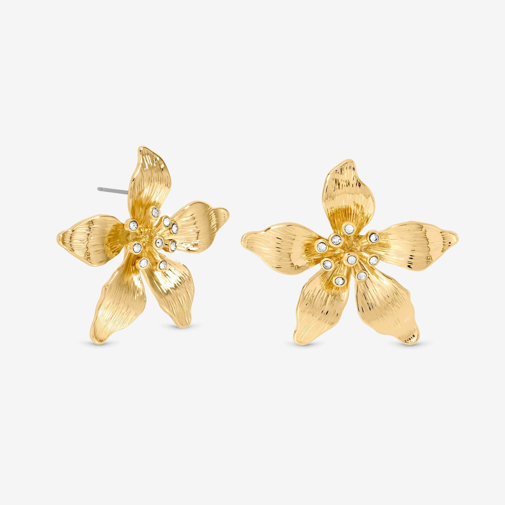 Gold - Mood - Gold Polished Statement Floral Earrings