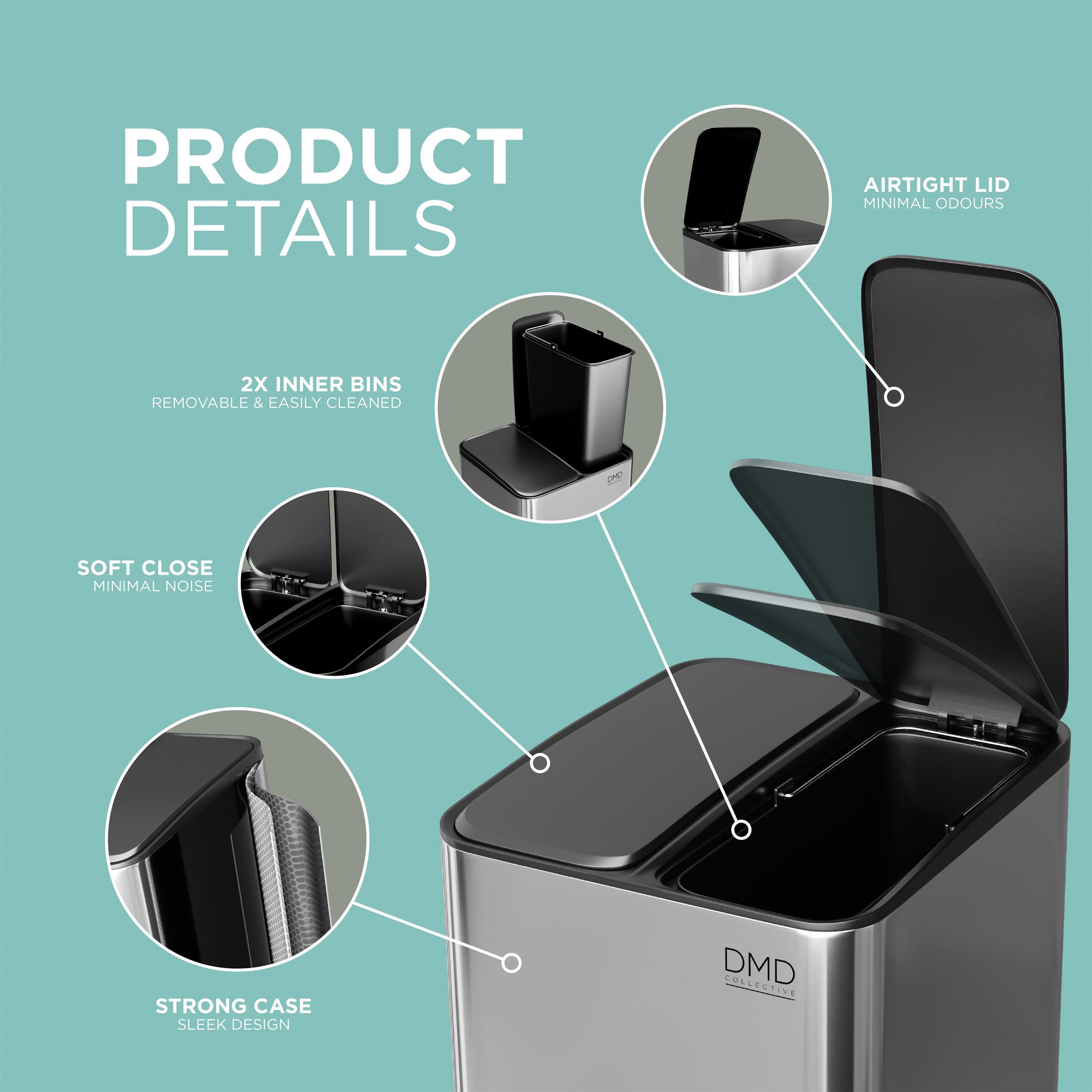 Stainless Steel - DMD Collective - 2x15L Dual Stainless Steel Bin - 4