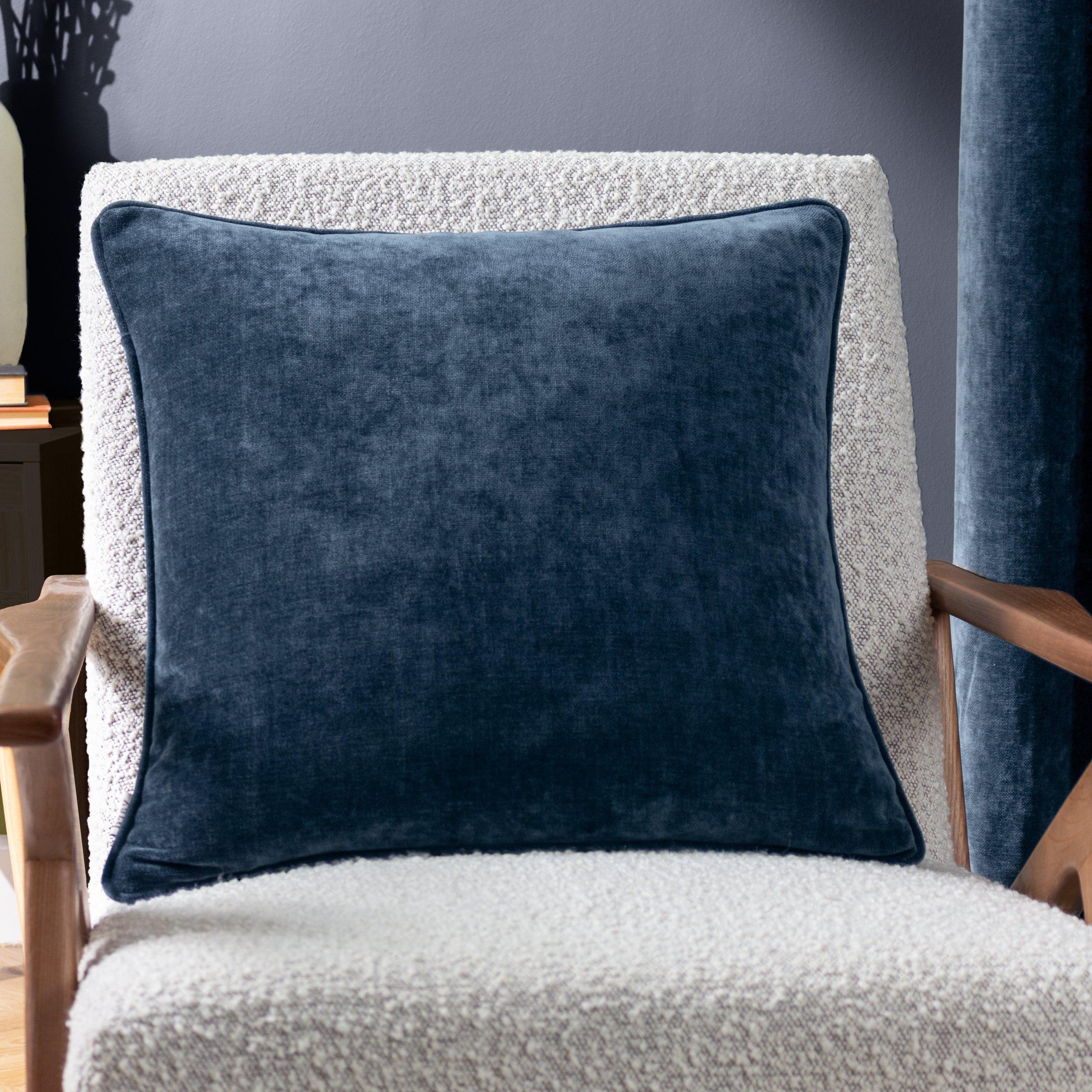 Navy - Yard - Heavy Chenille Piped Fibre Filled Cushion - 2
