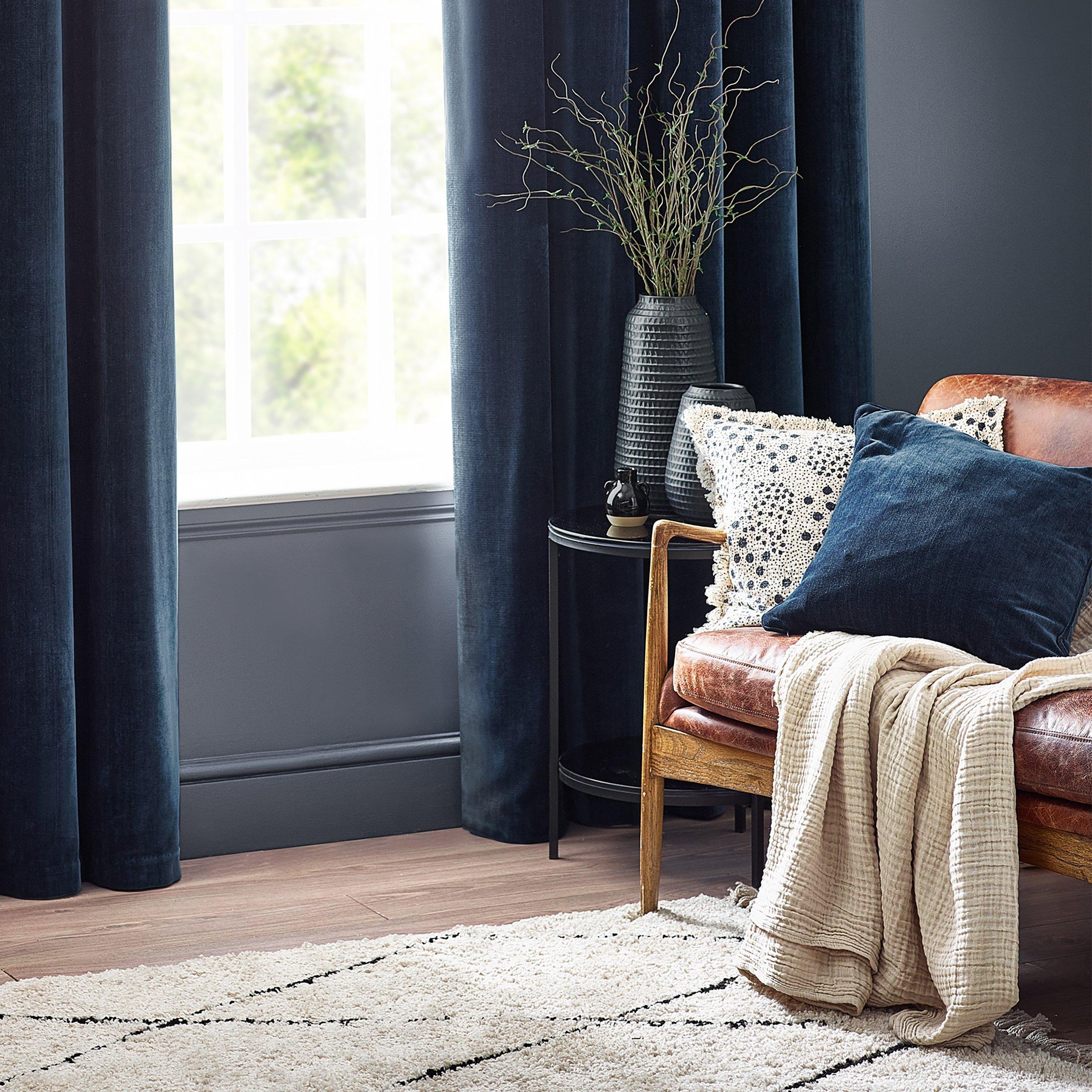 Navy - Yard - Heavy Chenille Piped Fibre Filled Cushion - 6