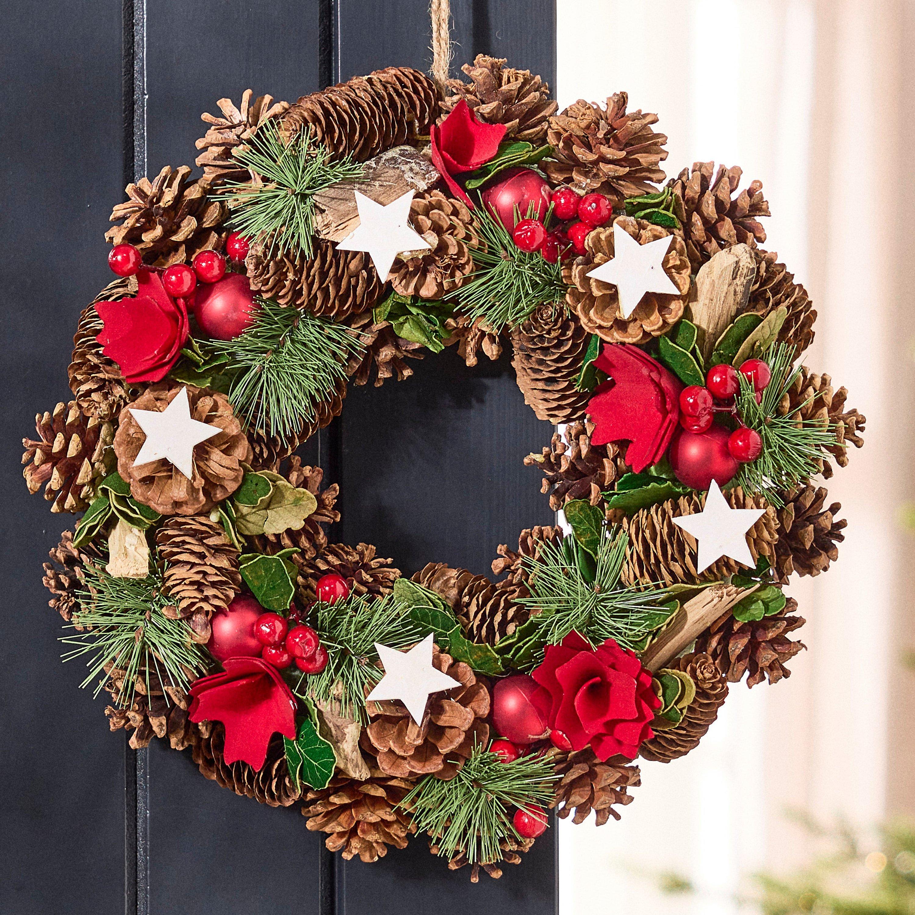 Dibor Stars And Roses Winter Wreath - 35Cm -