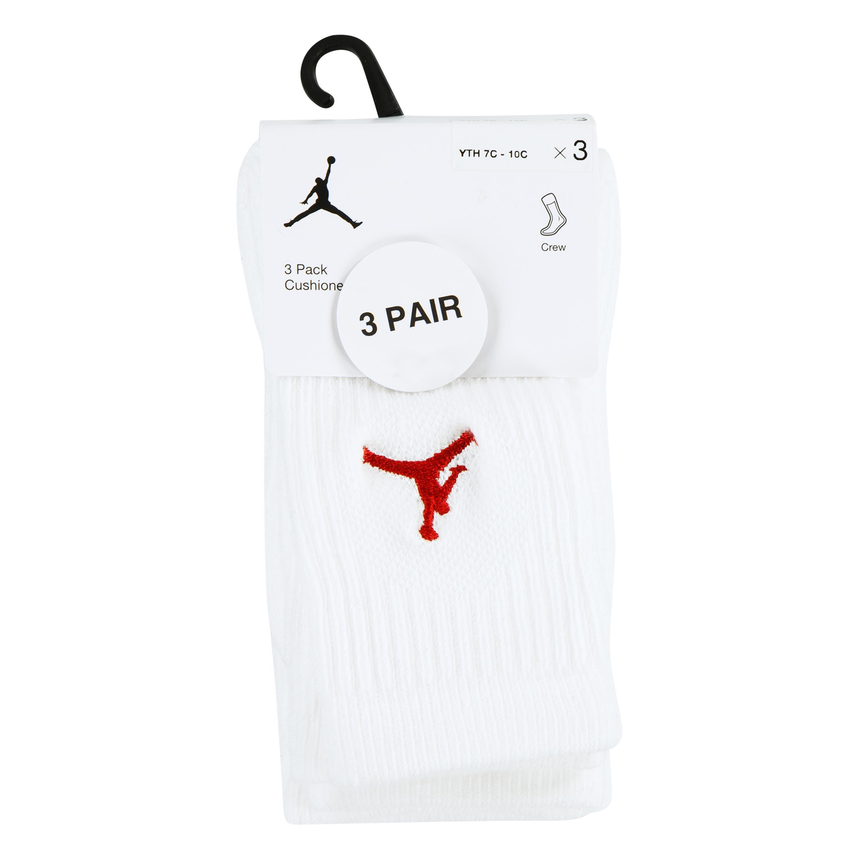 White - Air Jordan - 3 Pack Crew Socks Juniors - 4