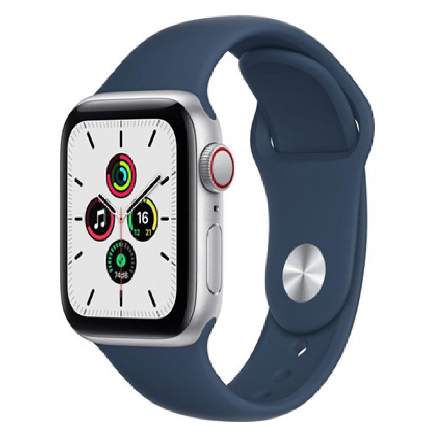 Blue - Apple - Watch SE Cellular - Silver Abyss Blue Sport 40mm - 1