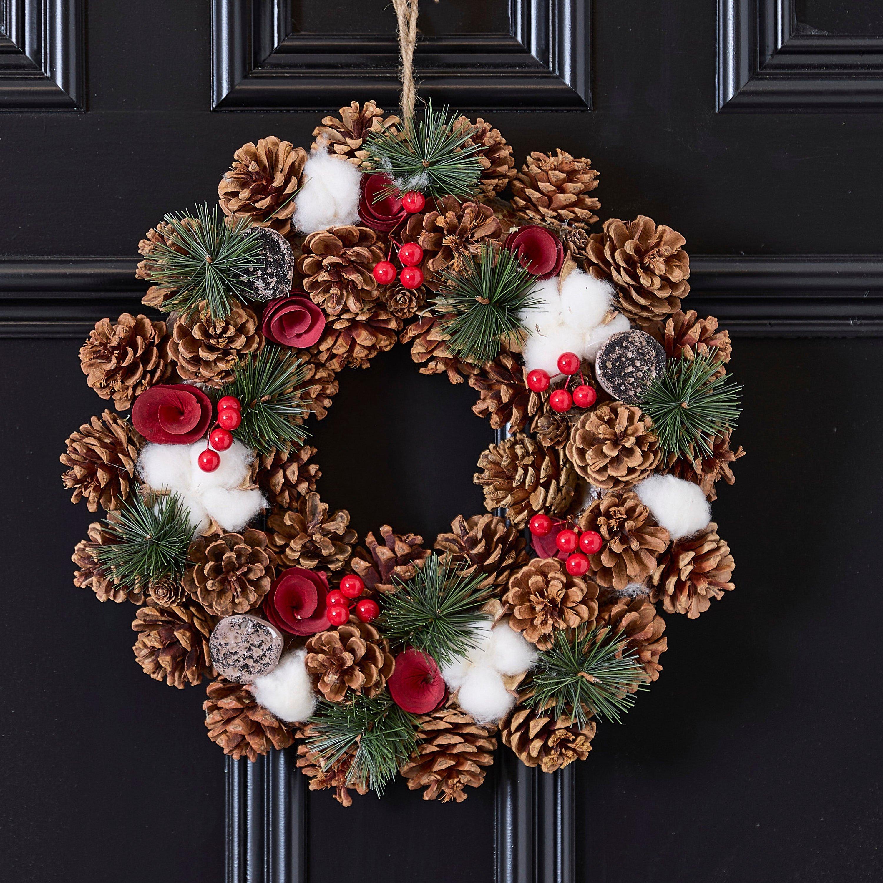 Dibor Snowfall Winter Garden Wreath - 36Cm - Brown