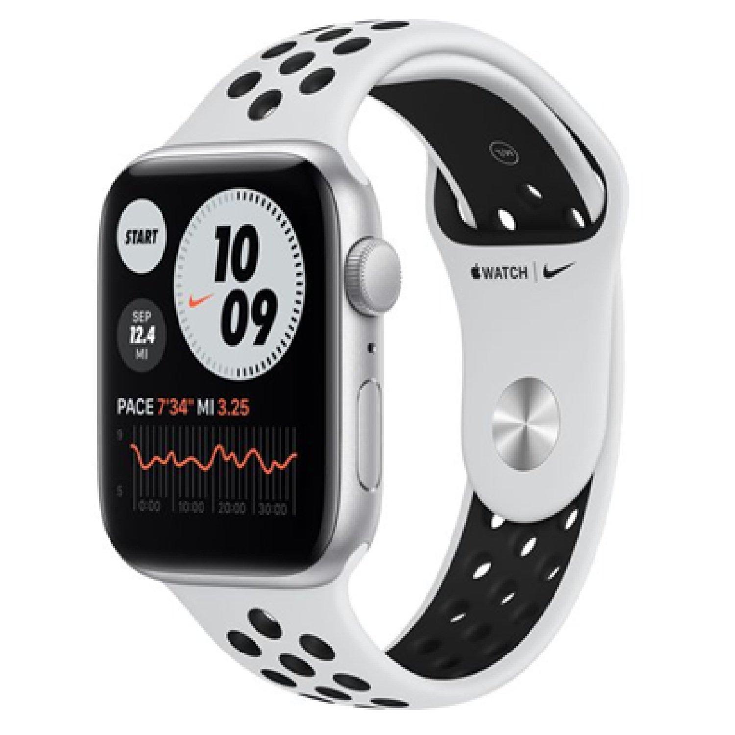 Silver - Apple - Watch SE Silver Platinum & Black Nike Sports Band - 1