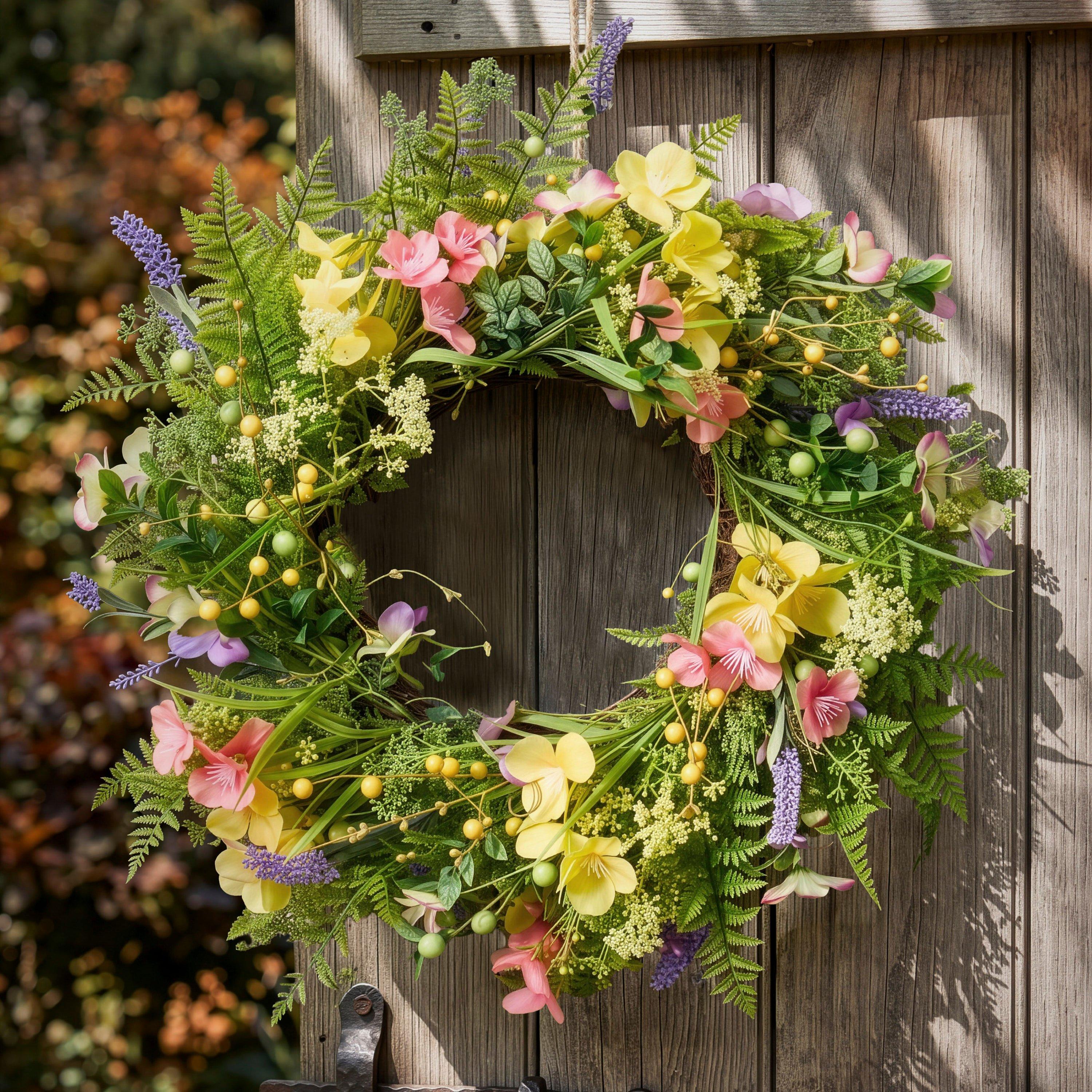 Dibor Hillington Wild Flower Wreath - 60Cm - Green