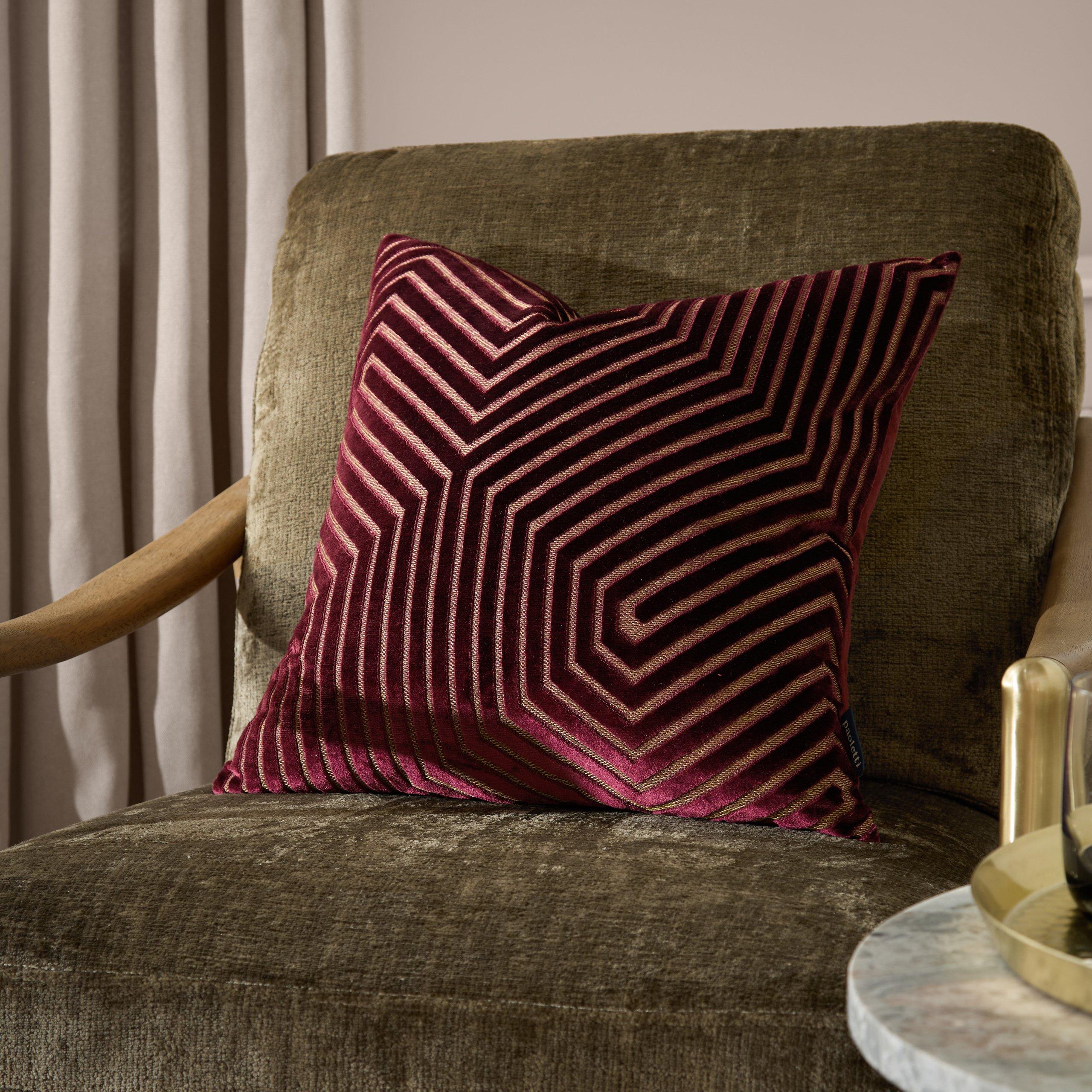 Burgundy - Paoletti - Evoke Cut Velvet Feather Filled Cushion - 2