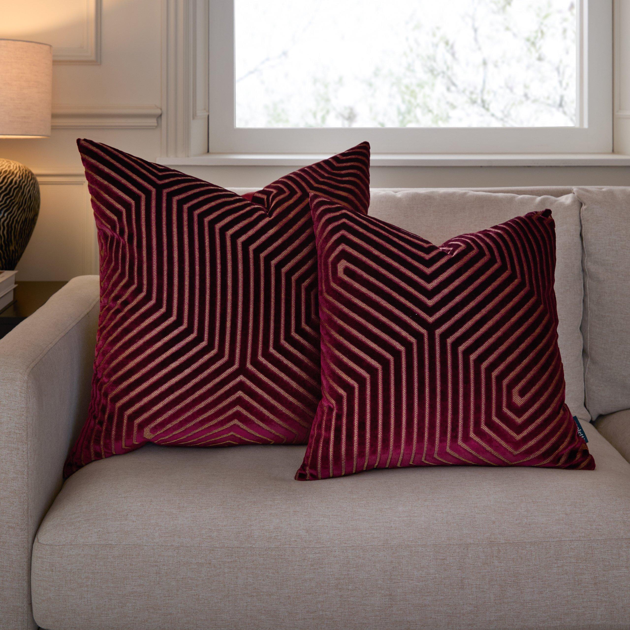 Burgundy - Paoletti - Evoke Cut Velvet Feather Filled Cushion - 7