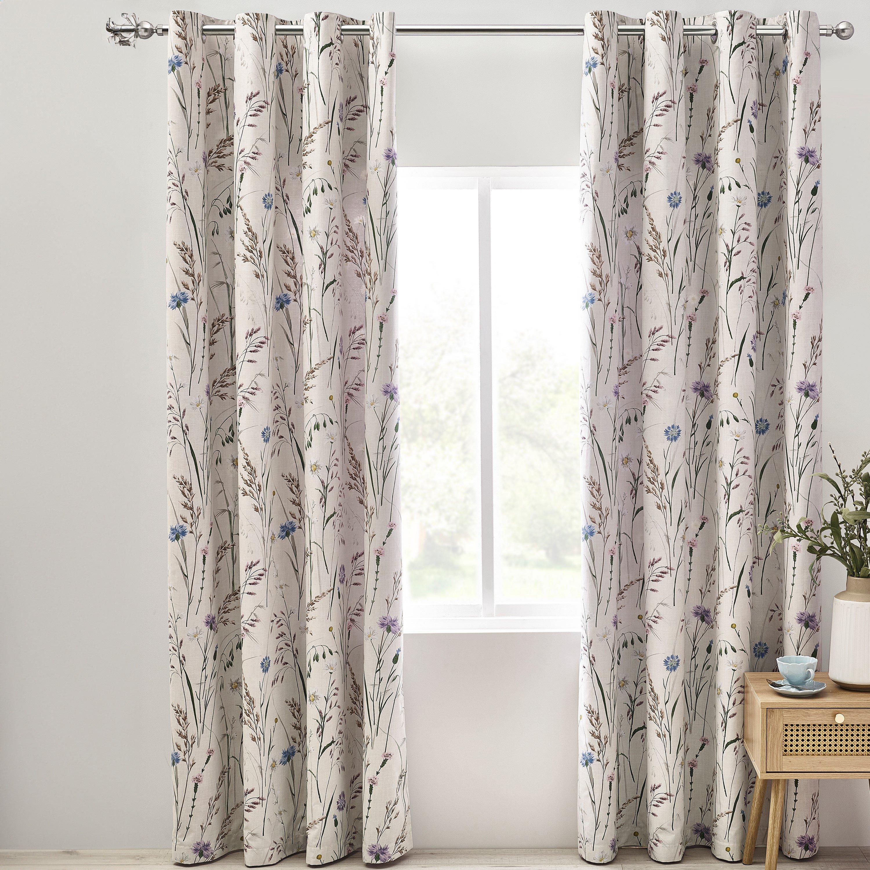 Lilac - Catherine Lansfield - Grasmere Floral Fully Reversible Eyelet Curtains - 3