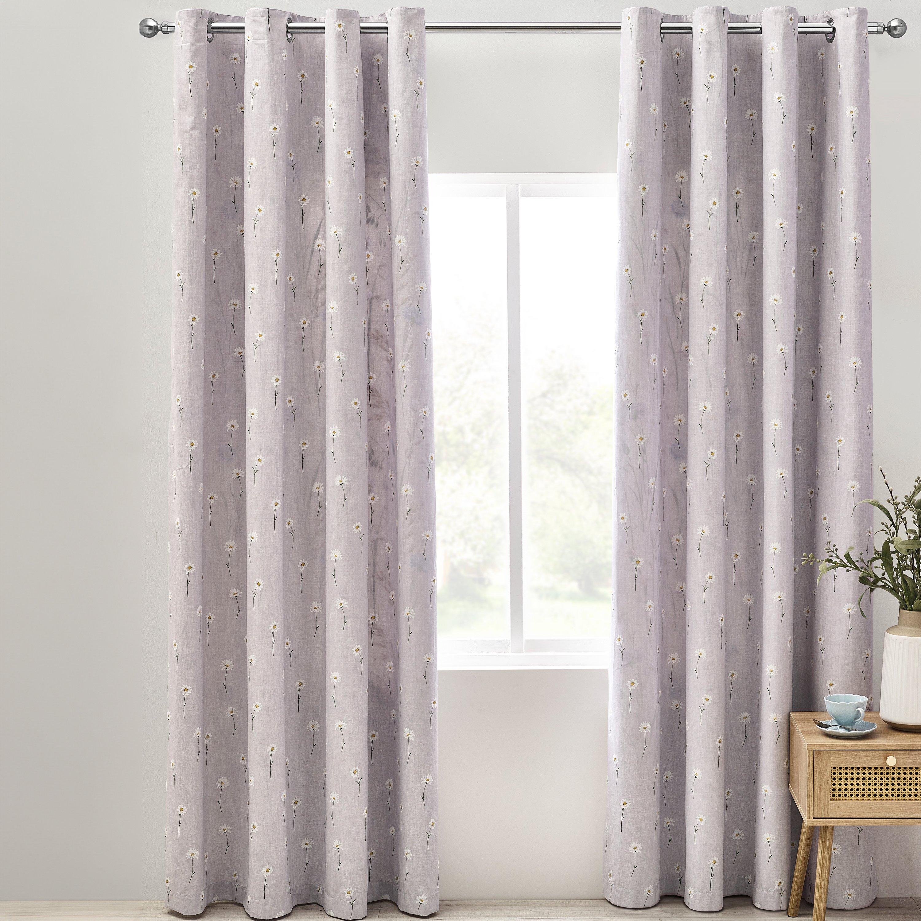 Lilac - Catherine Lansfield - Grasmere Floral Fully Reversible Eyelet Curtains - 4