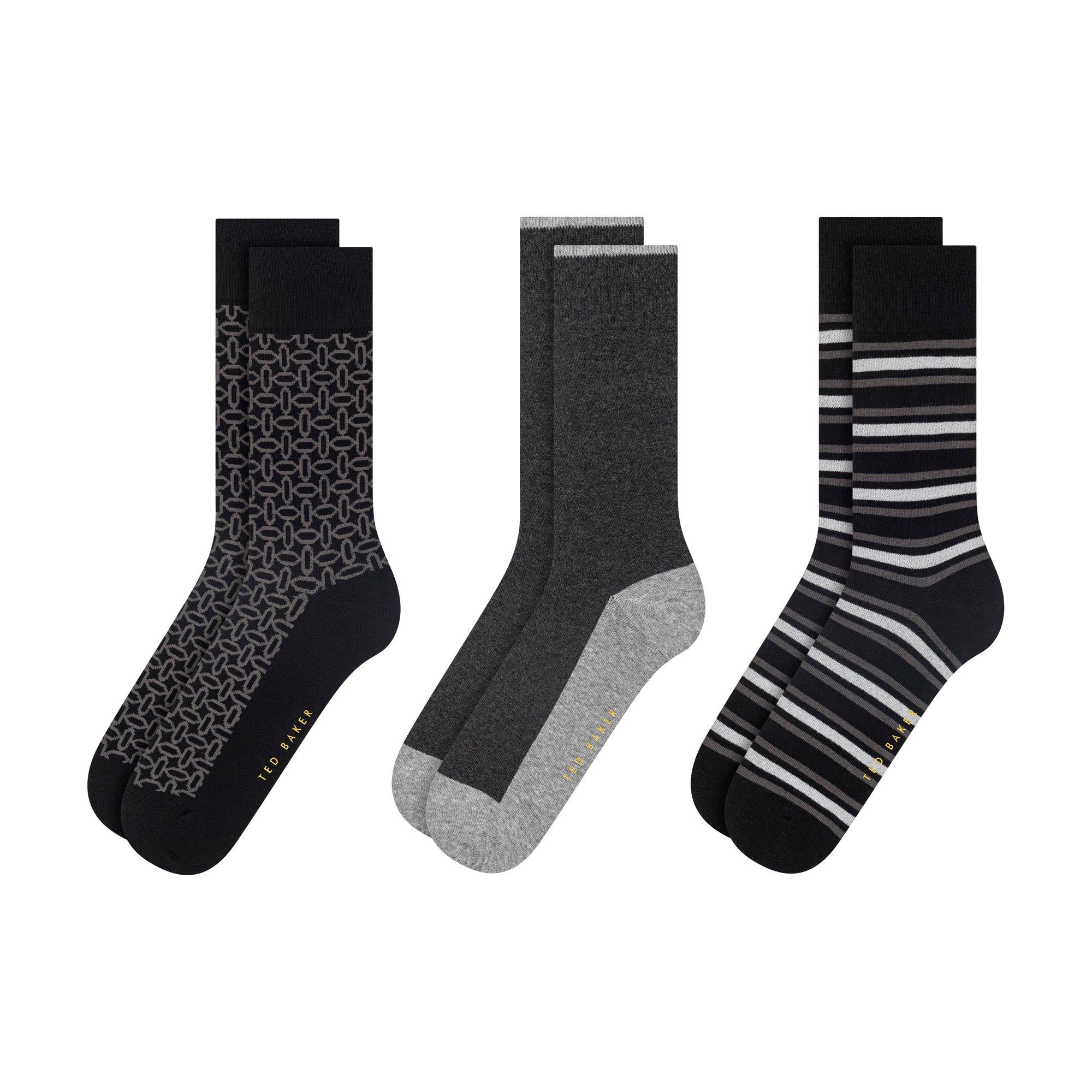 Ted Baker Men's Formal Crew Socks - Blk Strp Mix - Mens 7-11