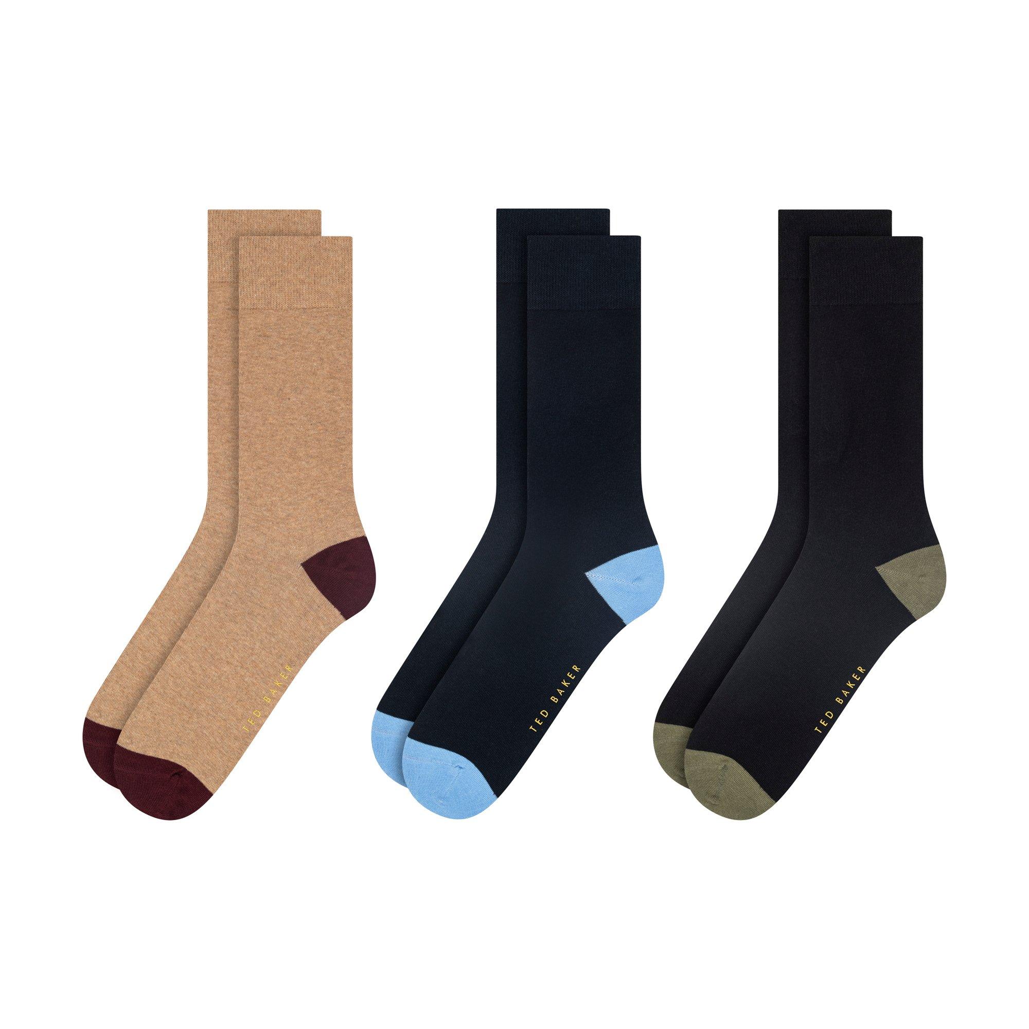 Ted Baker Men's Formal Crew Socks - Bei/Nvy/Blk Ht - Mens 7-11