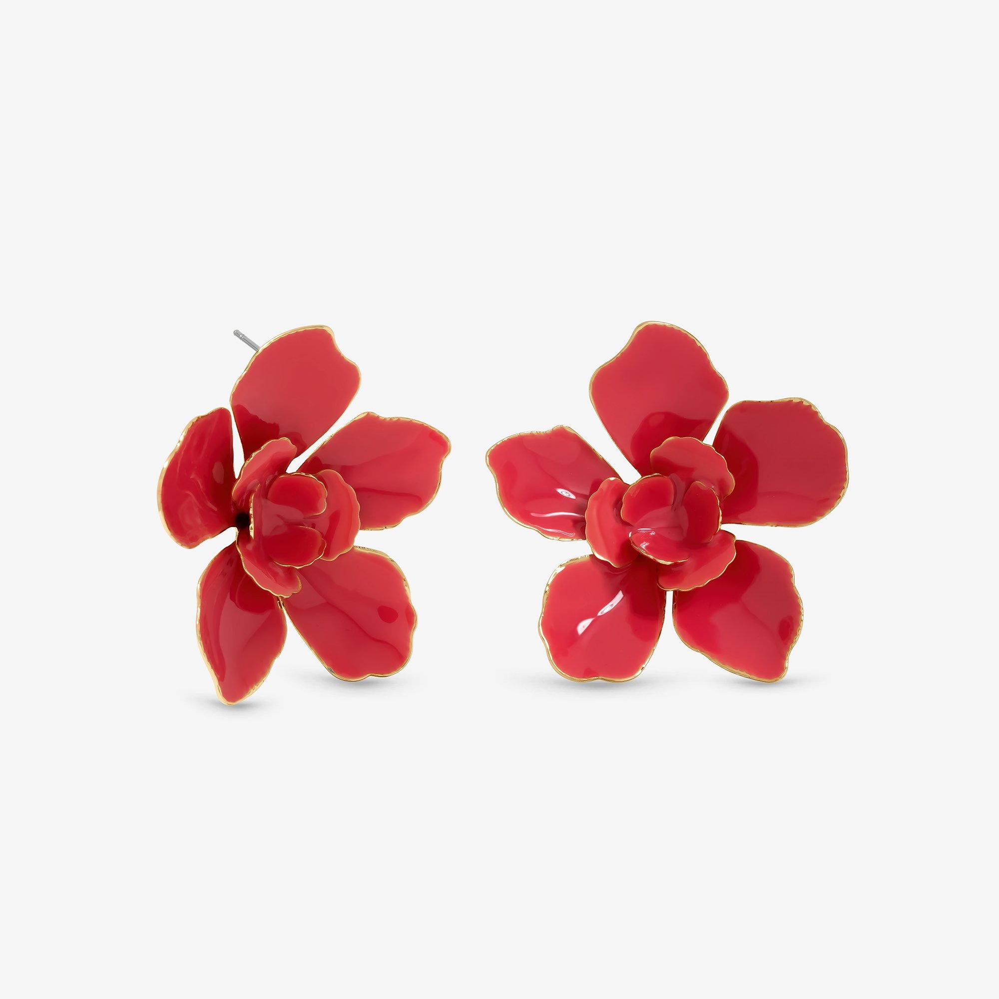 Gold - Mood - Gold Pink Floral Earrings