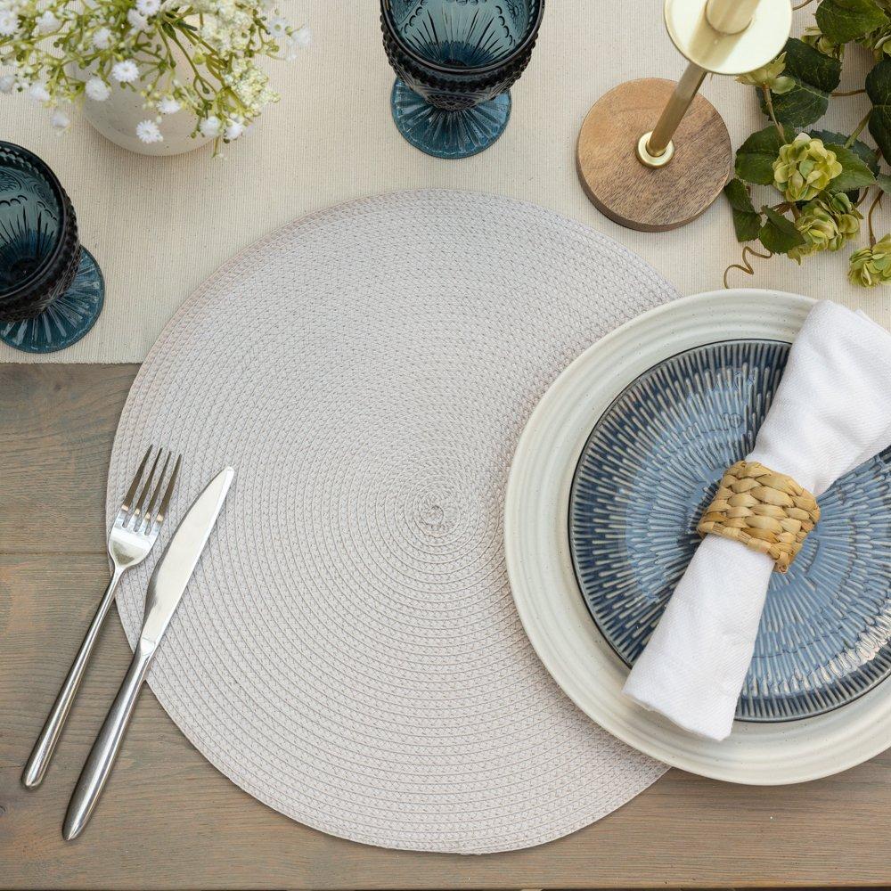 Stone - D C Fix - Wipe Clean Round Weave Placemats Stone - 1