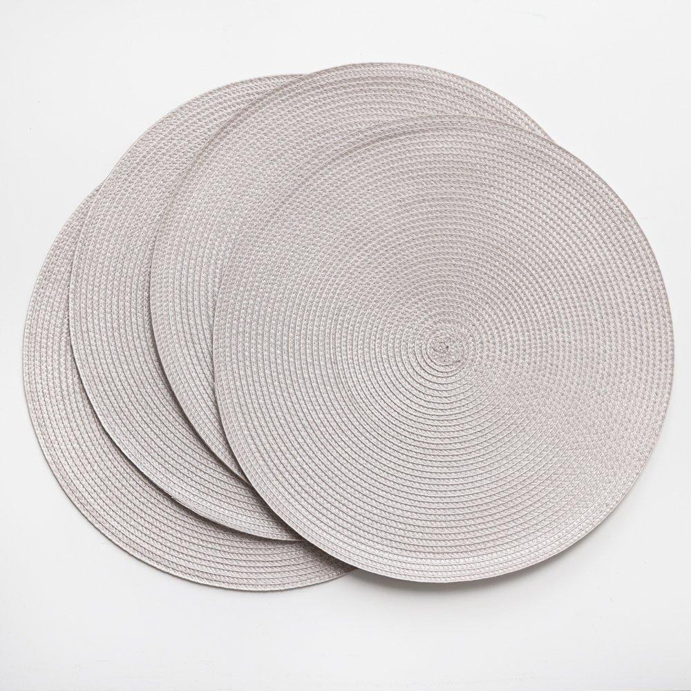 Stone - D C Fix - Wipe Clean Round Weave Placemats Stone - 2