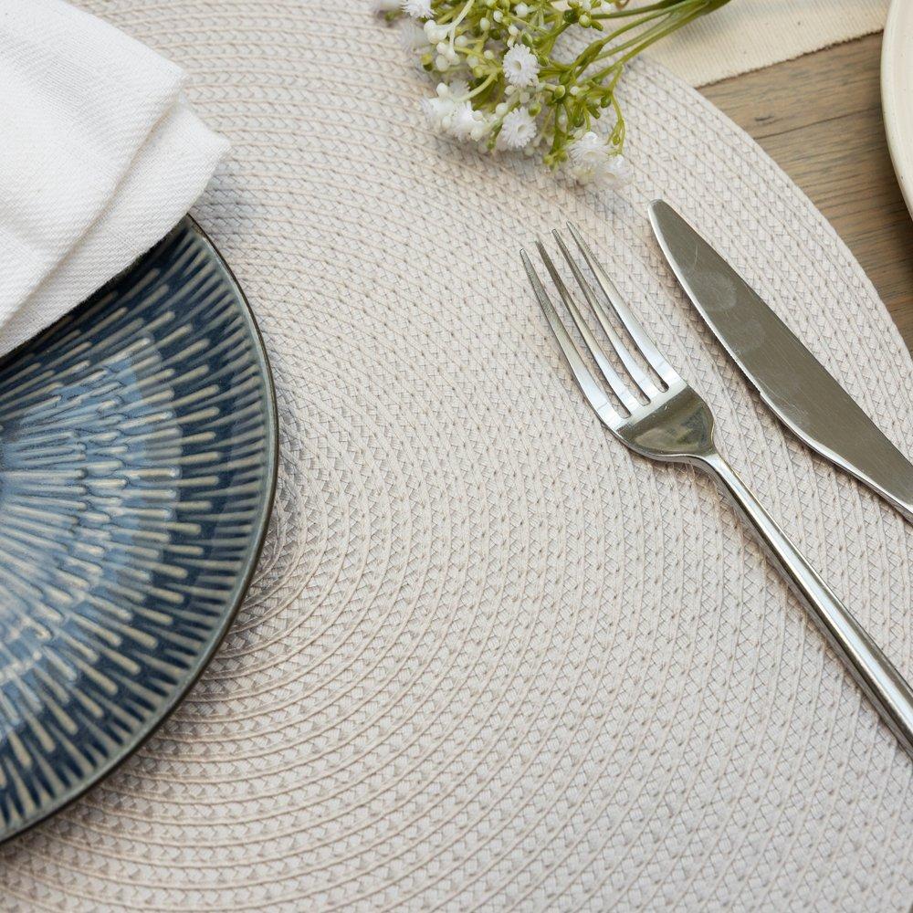 Stone - D C Fix - Wipe Clean Round Weave Placemats Stone - 3