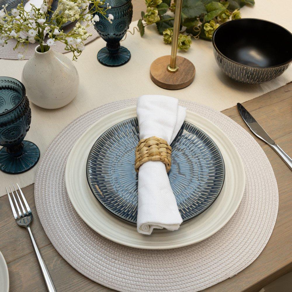 Stone - D C Fix - Wipe Clean Round Weave Placemats Stone - 4