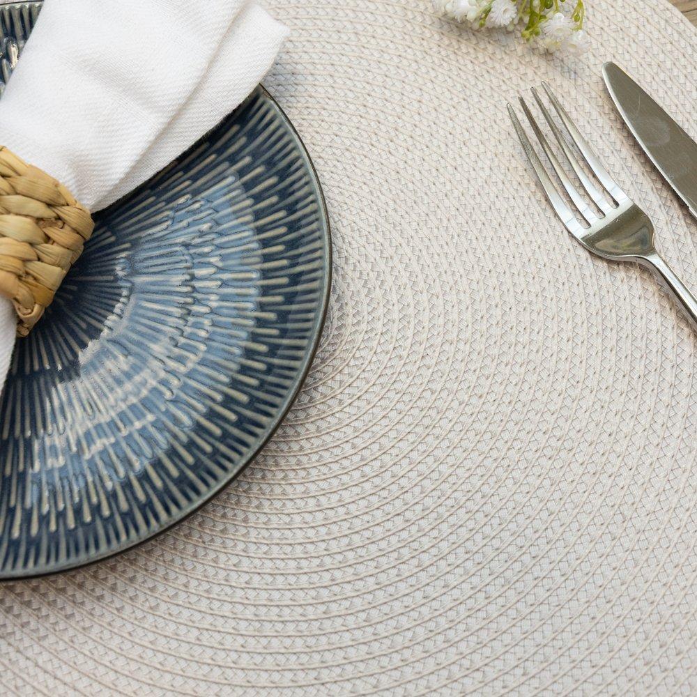 Stone - D C Fix - Wipe Clean Round Weave Placemats Stone - 5