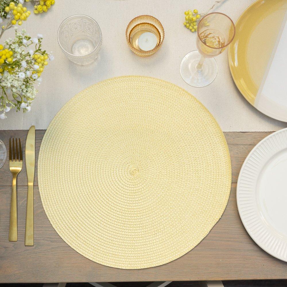 Vanilla - D C Fix - Wipe Clean Round Weave Placemats Vanilla - 1