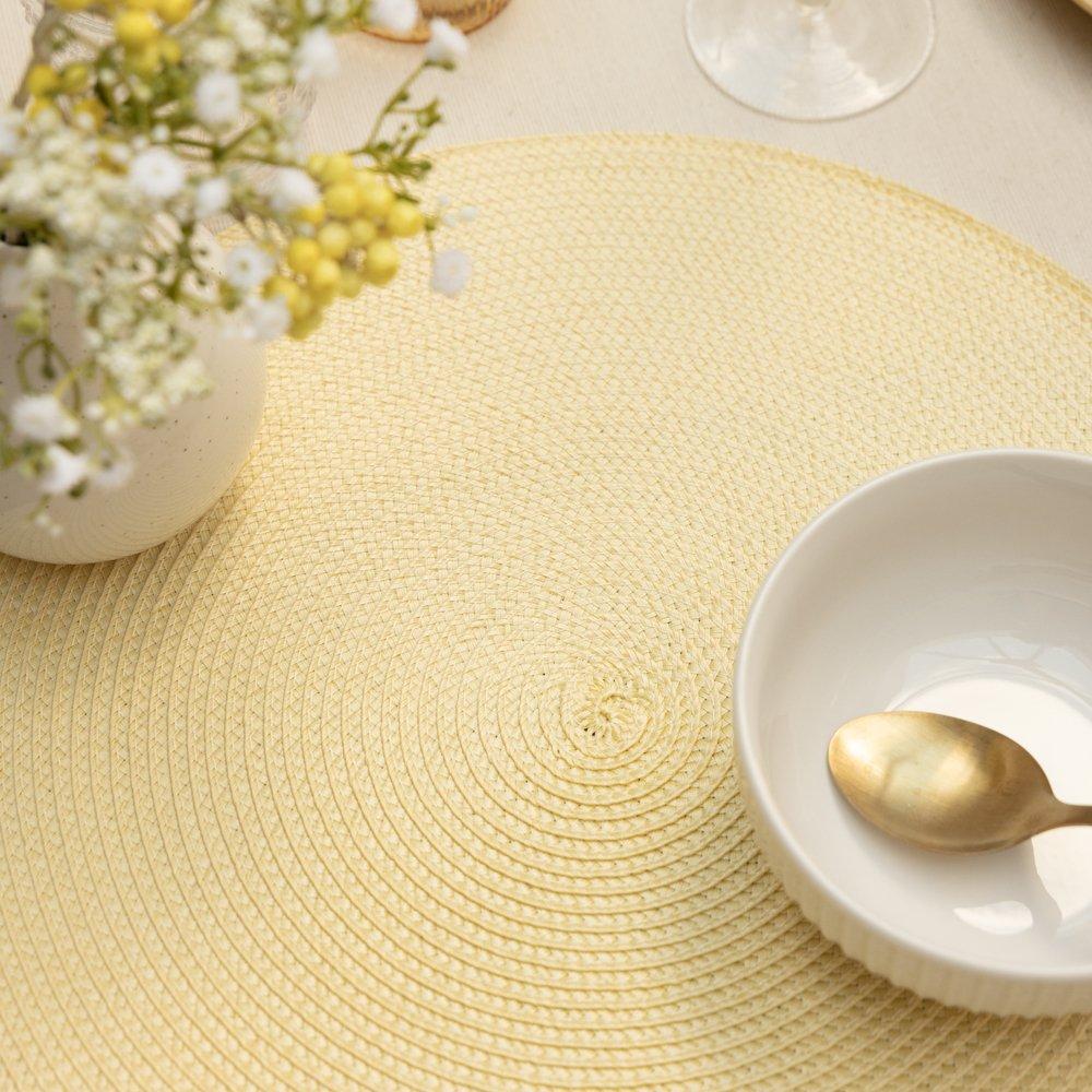Vanilla - D C Fix - Wipe Clean Round Weave Placemats Vanilla - 3