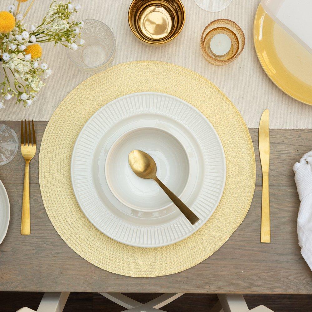 Vanilla - D C Fix - Wipe Clean Round Weave Placemats Vanilla - 5