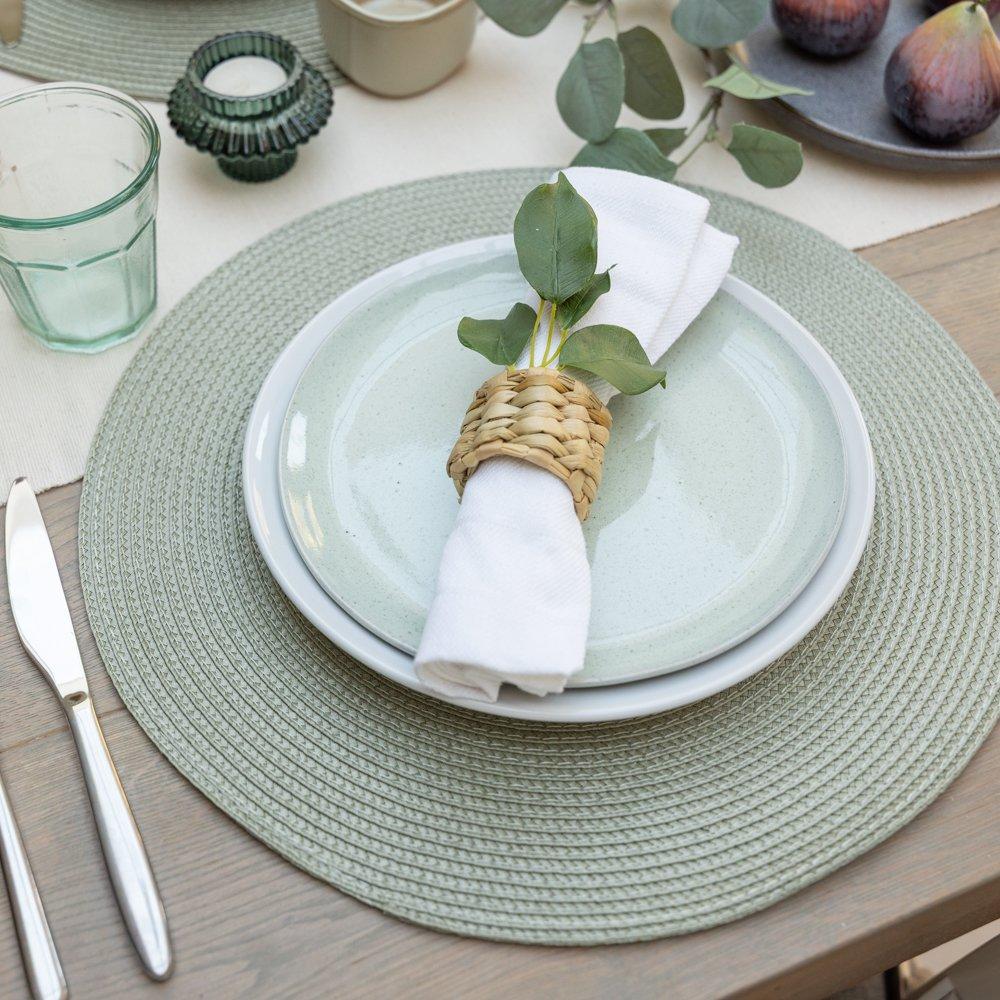 Green Tea - D C Fix - Wipe Clean Round Weave Placemats Green Tea - 1
