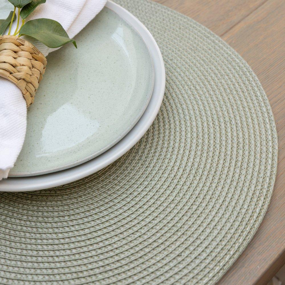 Green Tea - D C Fix - Wipe Clean Round Weave Placemats Green Tea - 3