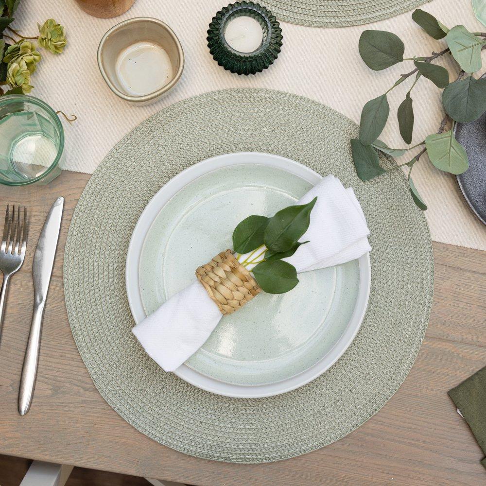 Green Tea - D C Fix - Wipe Clean Round Weave Placemats Green Tea - 4
