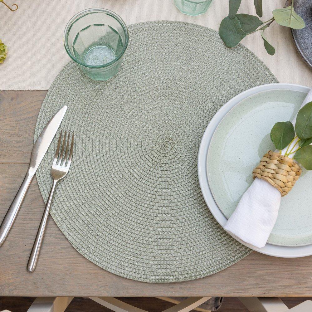 Green Tea - D C Fix - Wipe Clean Round Weave Placemats Green Tea - 5