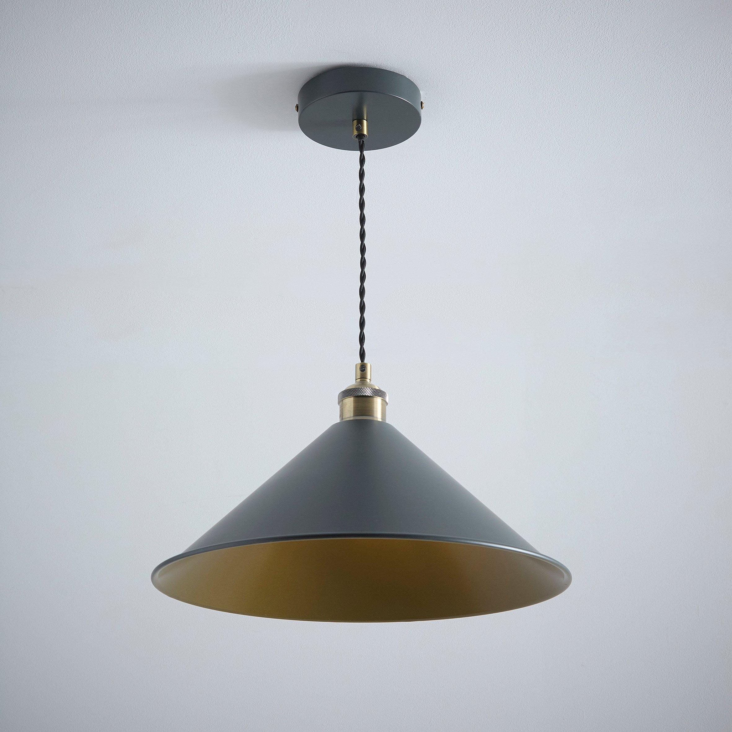 Antique Brass / - K Living - Derby Antique Brass and Charcoal Light Pendant - 1