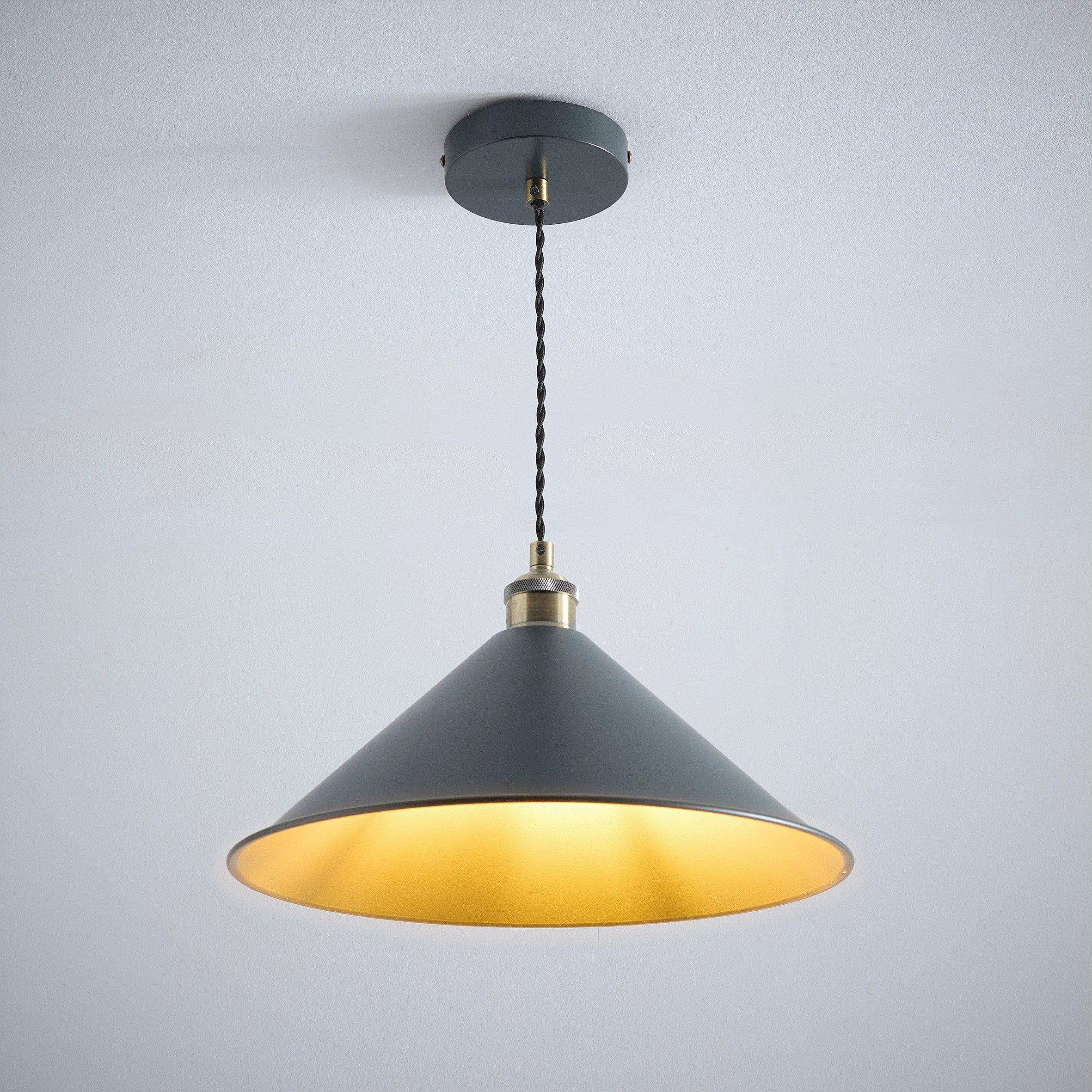 Antique Brass / - K Living - Derby Antique Brass and Charcoal Light Pendant - 2