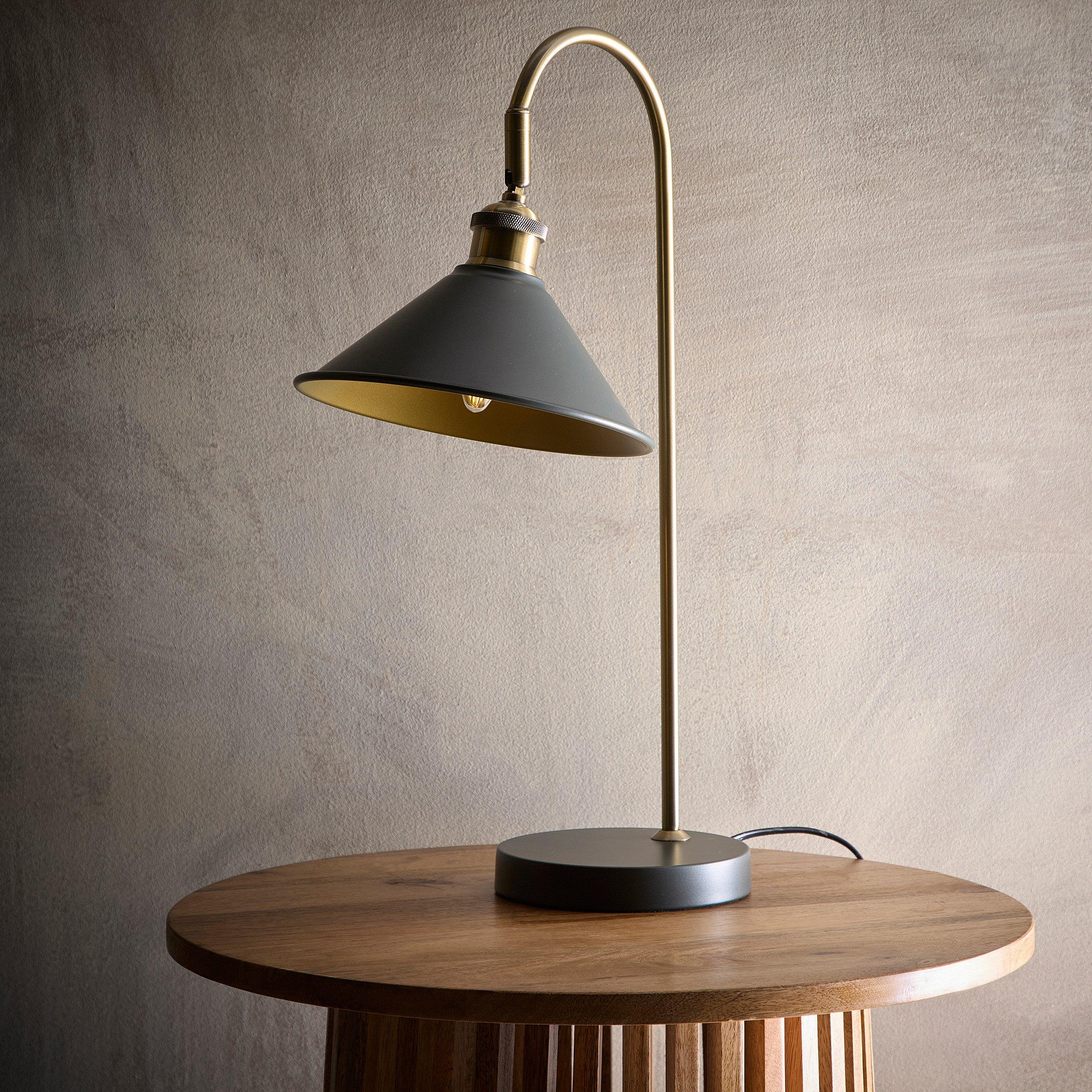 Antique Brass / - K Living - Derby Antique Brass and Charcoal Table Lamp - 1