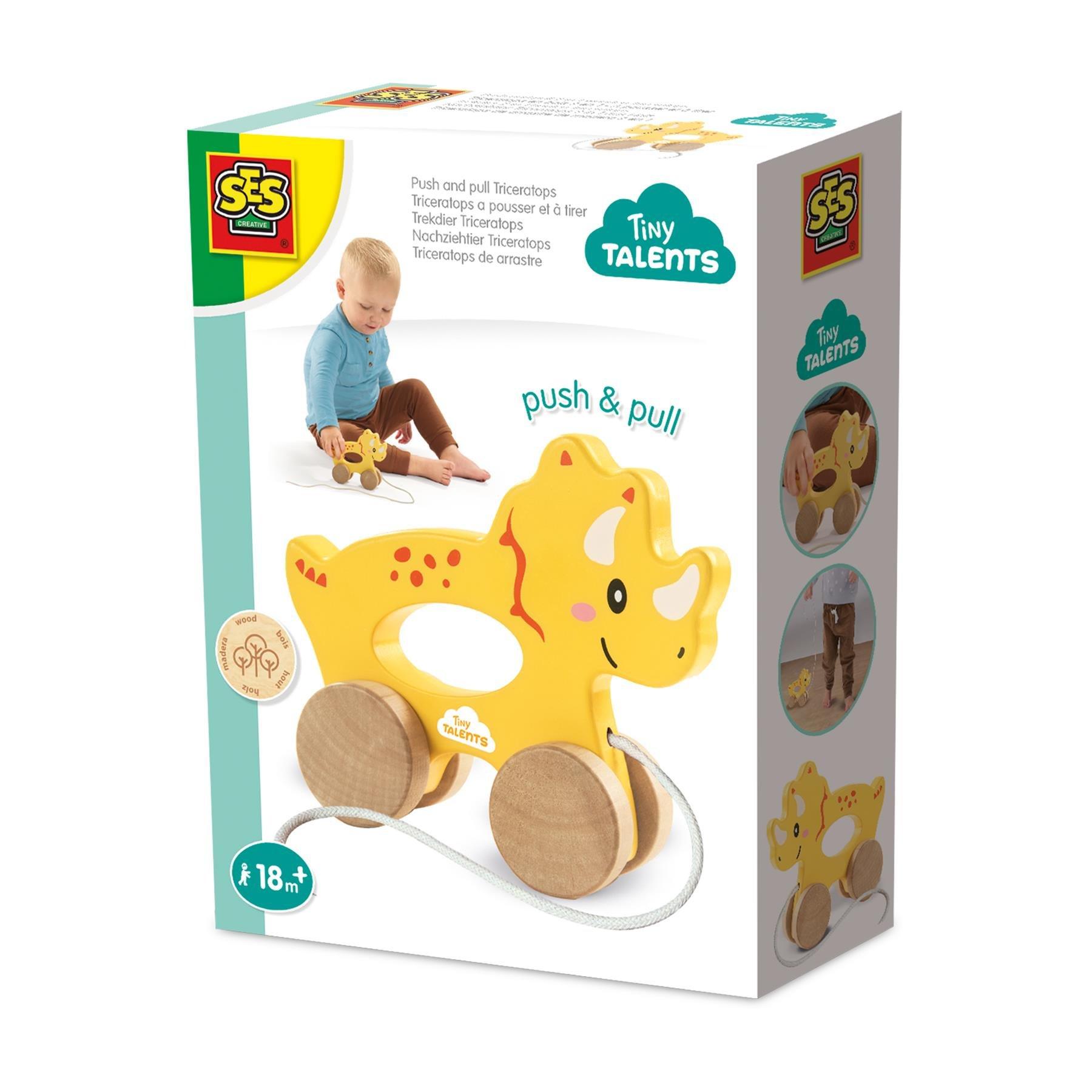 Multi - SES Creative - Push and pull 2 in 1 wooden Triceratops - 1
