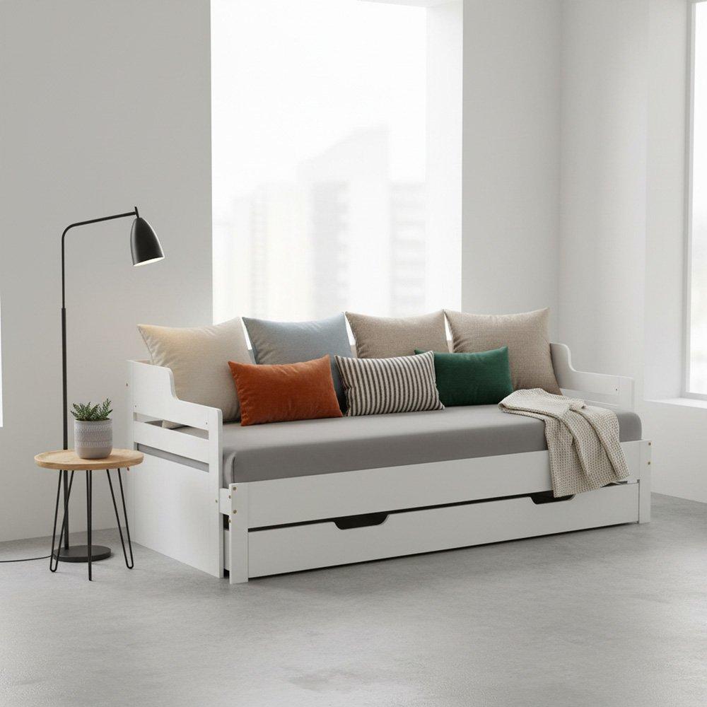White - Urban Meuble - White Wooden Sofa Bed with Storage Drawer - 1