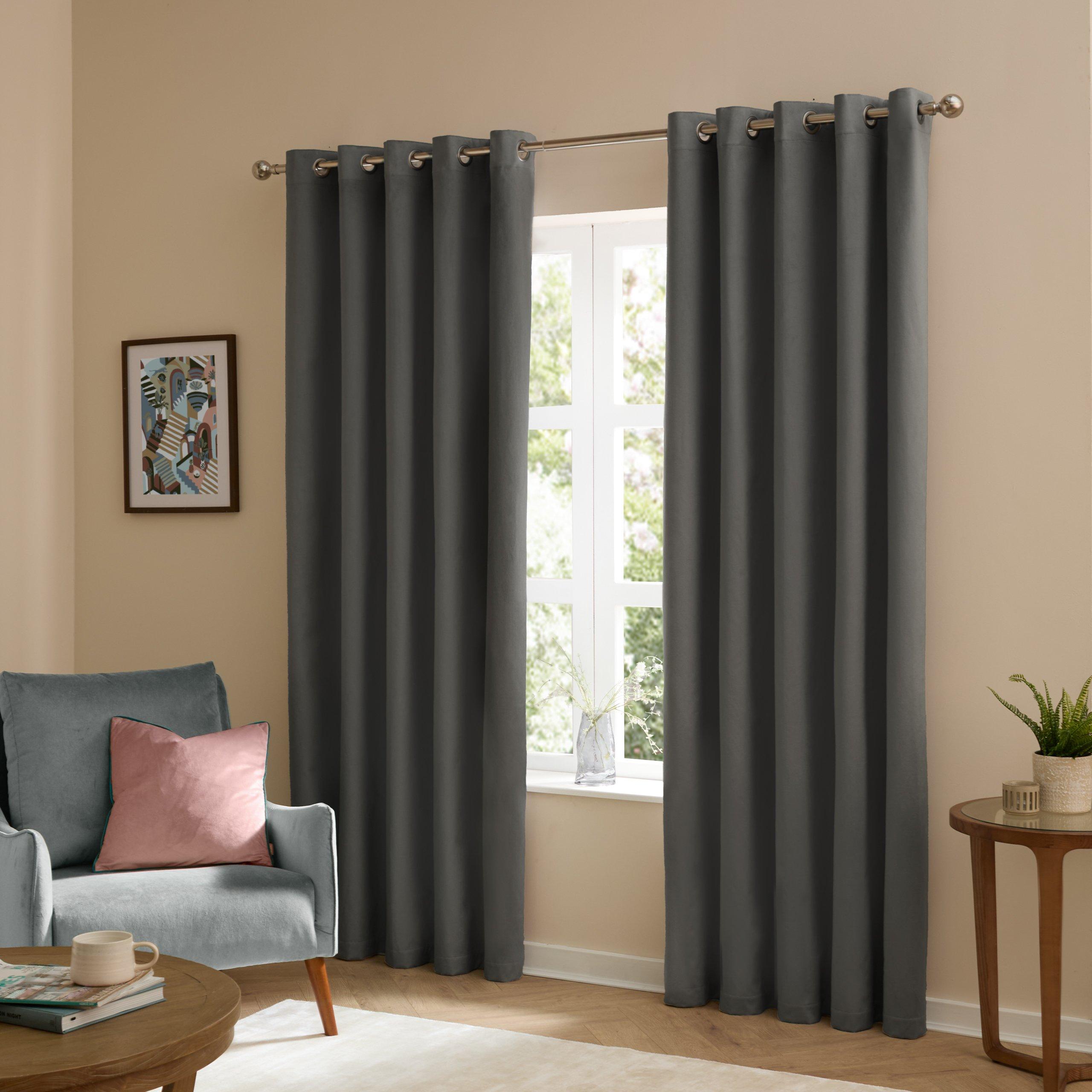 Furn  The Ultimate Velvet Blackout Eyelet Curtains - Charcoal - 117 x 137c