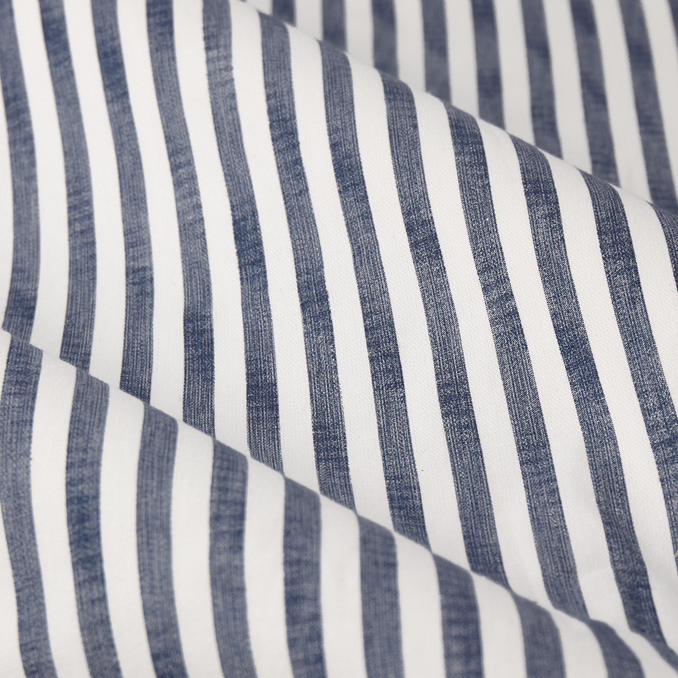 Navy - Yard - Hebden Striped 100% Cotton Lined Pencil Pleat Curt - 6