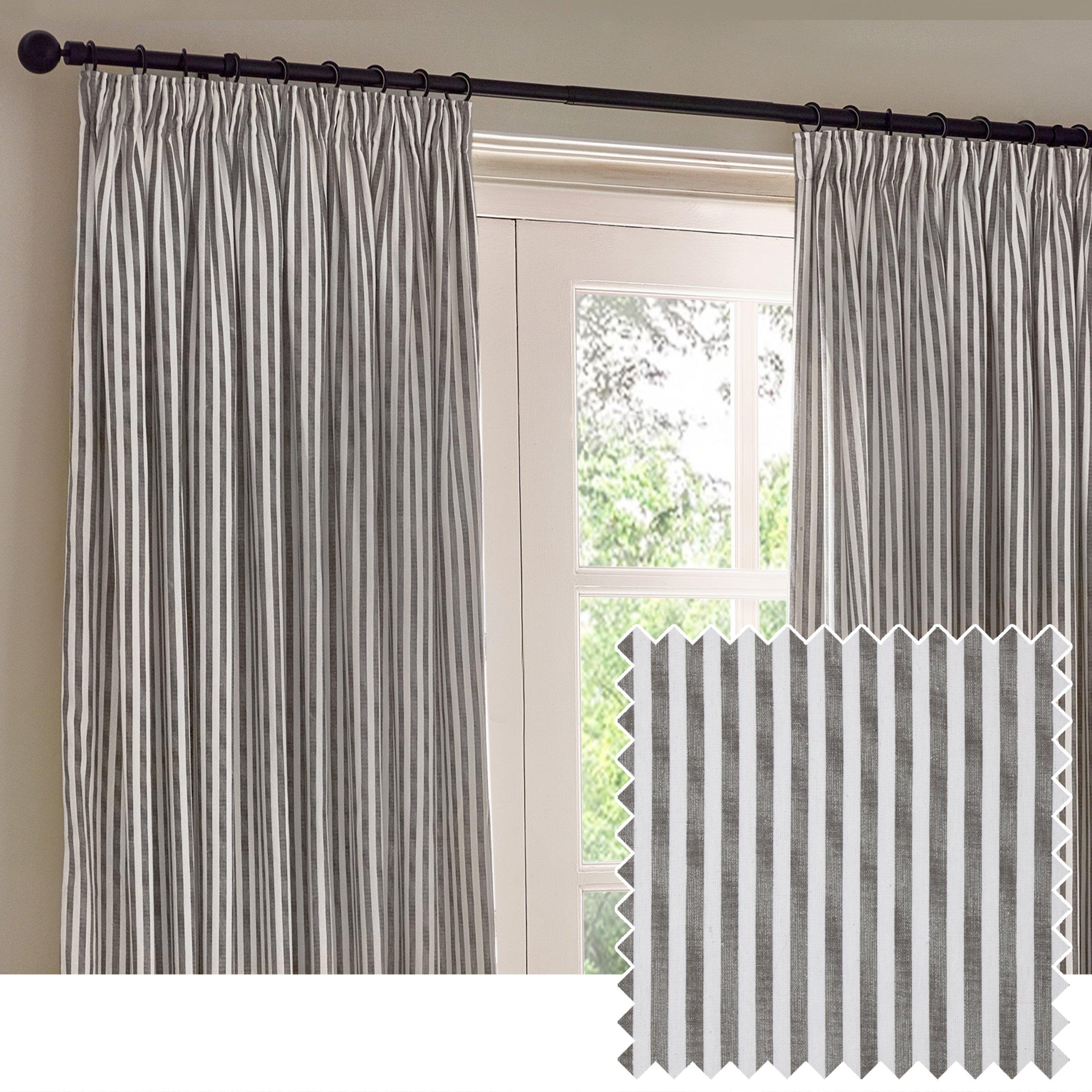 Grey - Yard - Hebden Striped 100% Cotton Lined Pencil Pleat Curt - 2