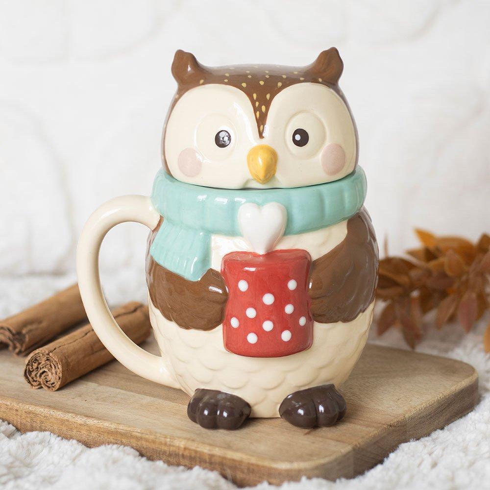 Something Different  Oliver Owl Lidded Mug - Brown