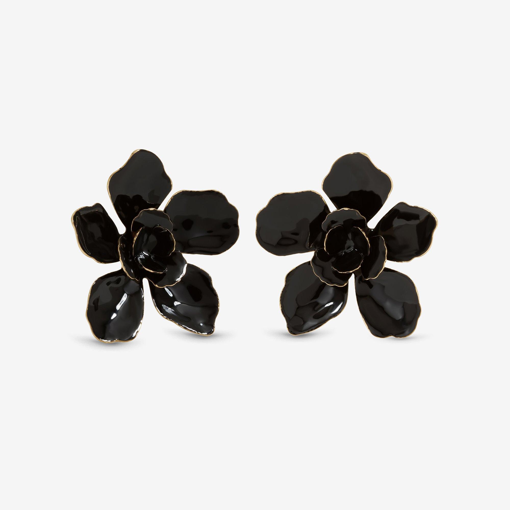 Mood Women's Jet Statement Flower Earrings - Gold