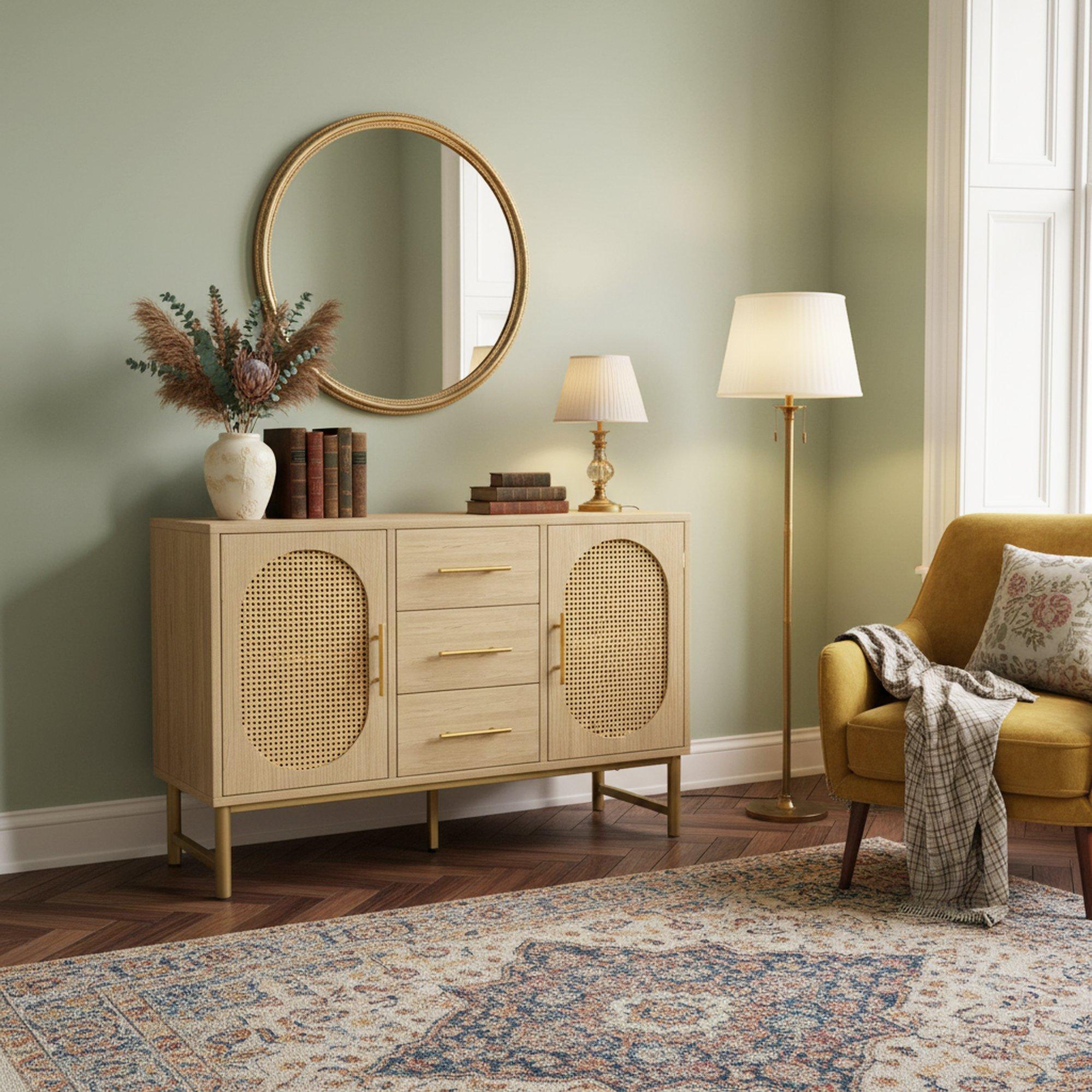 Oak - Urban Meuble - Oak Console Table with Golden Accents - 1