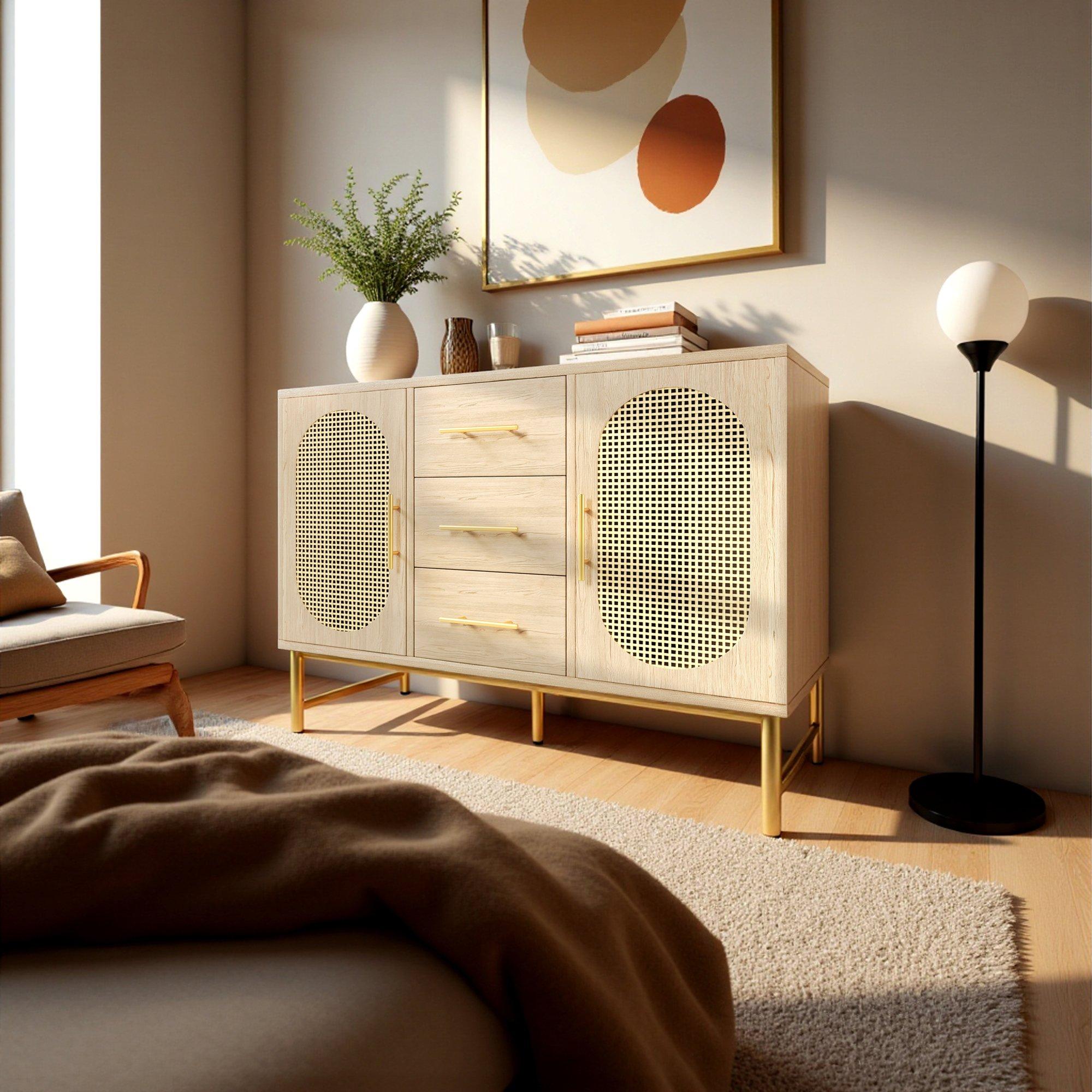 Oak - Urban Meuble - Oak Console Table with Golden Accents - 2