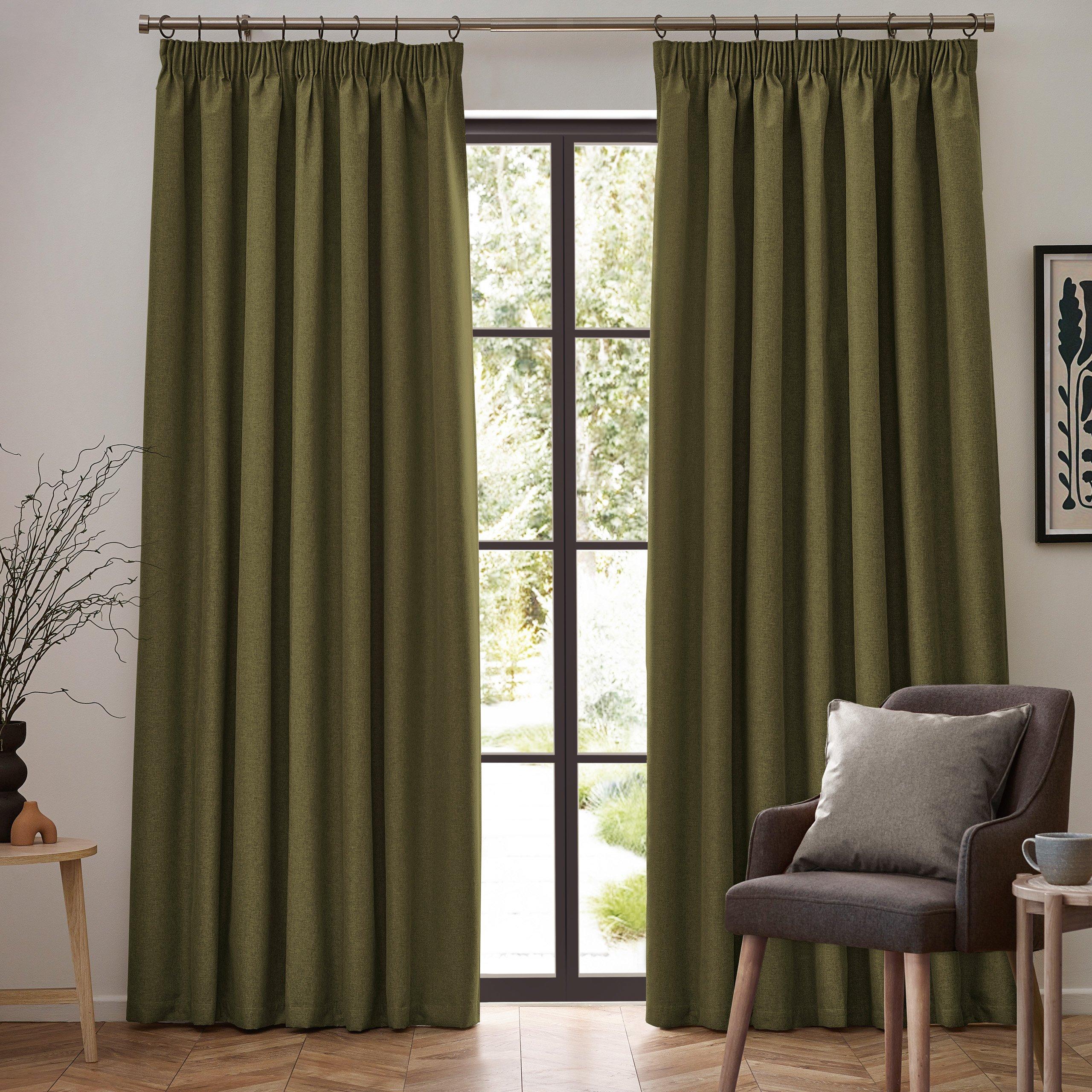 Olive - Furn - Dawn Textured Blackout Pencil Pleat Curtains - 2