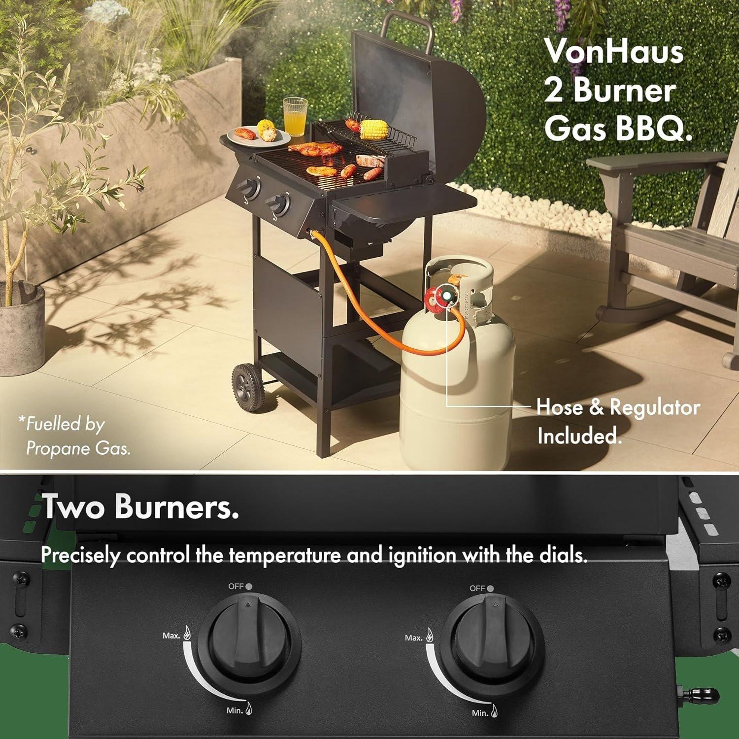 Black - VonHaus - Barrel 2 Burner Gas BBQ - 4
