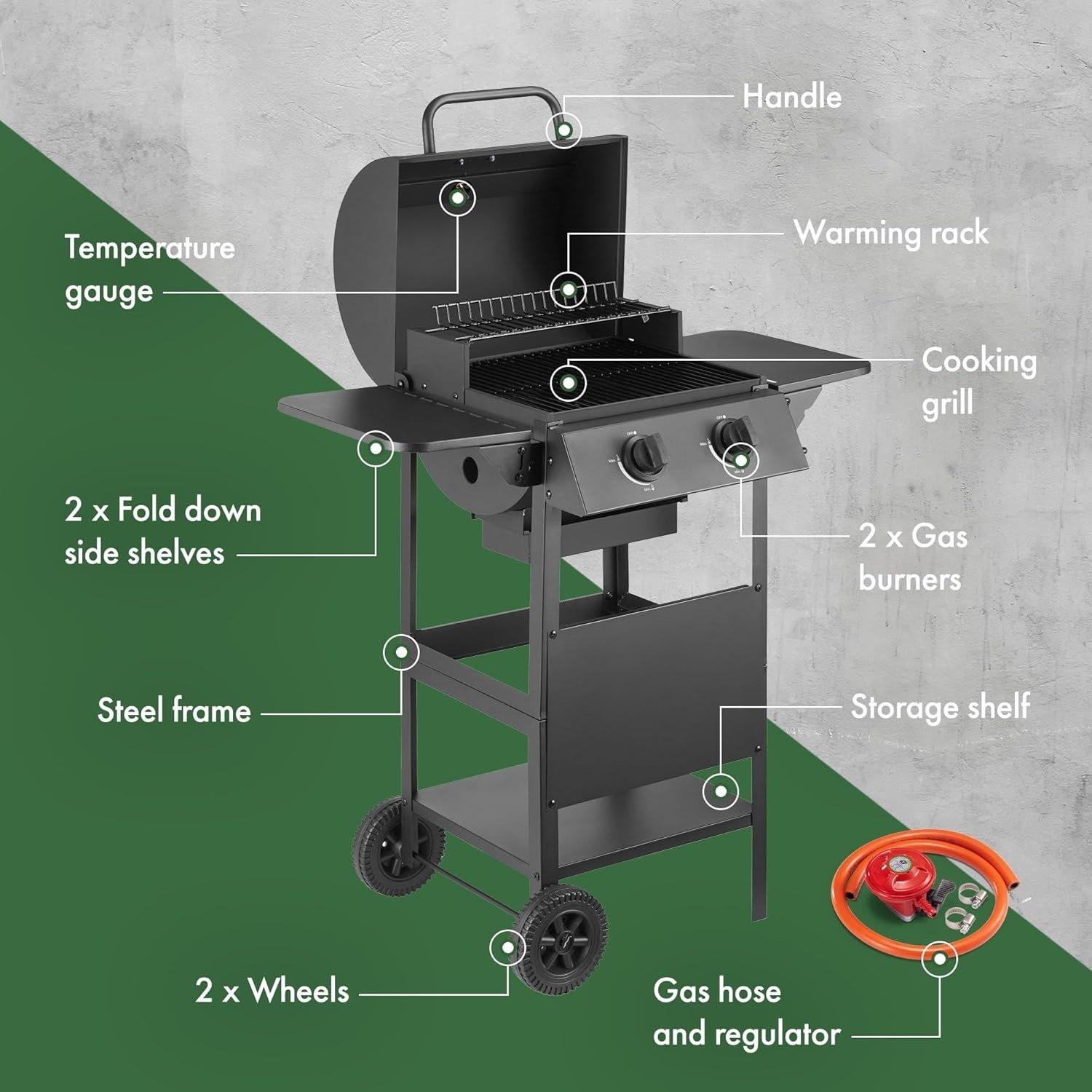 Black - VonHaus - Barrel 2 Burner Gas BBQ - 6