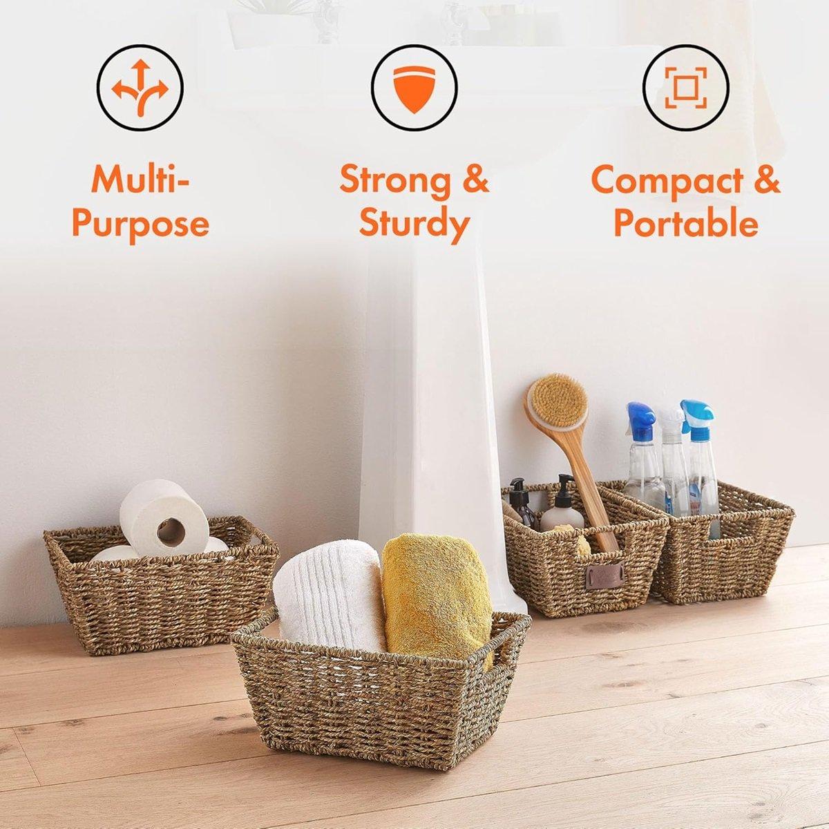 Beige - VonHaus - Seagrass Storage Baskets - Set of 4 - 5