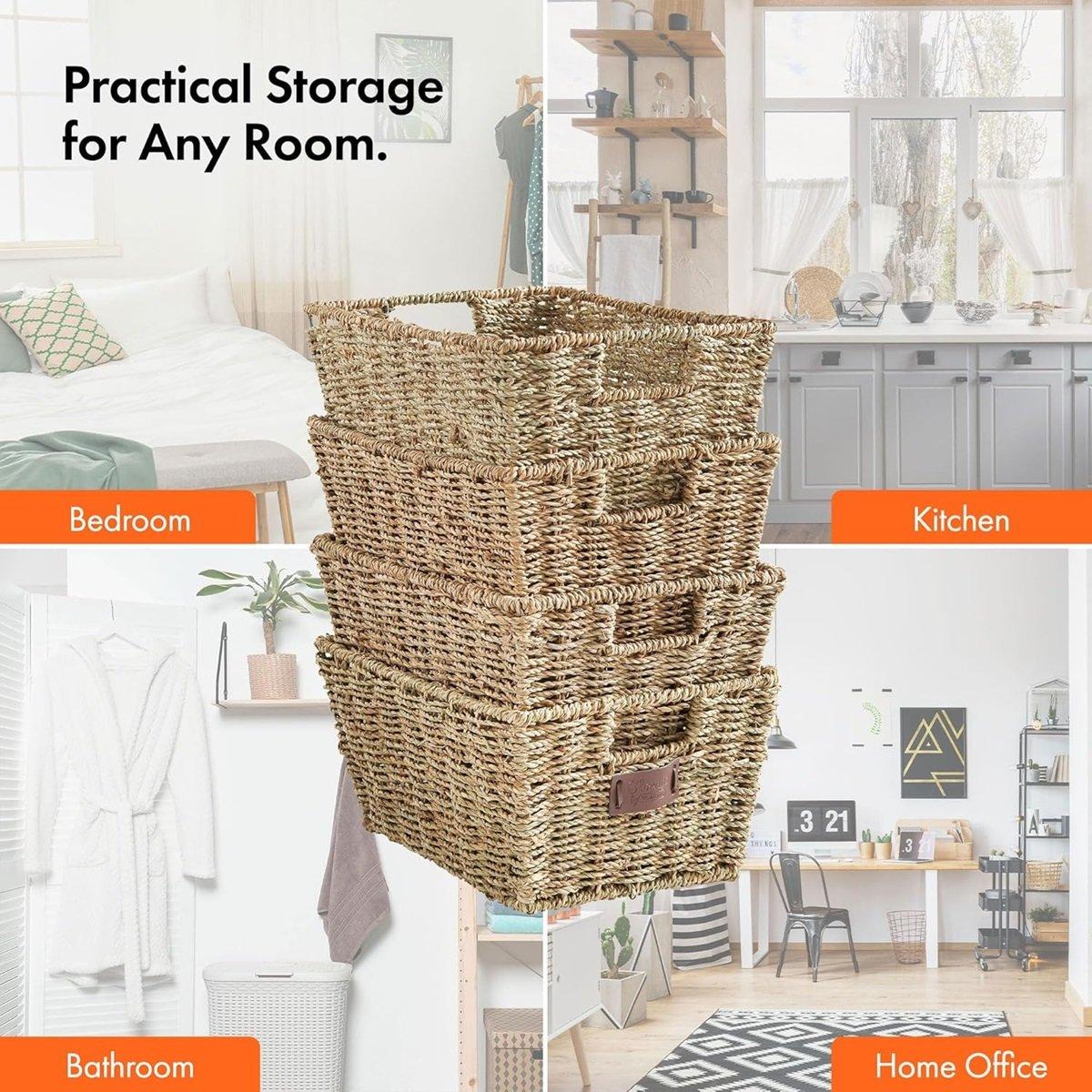 Beige - VonHaus - Seagrass Storage Baskets - Set of 4 - 7