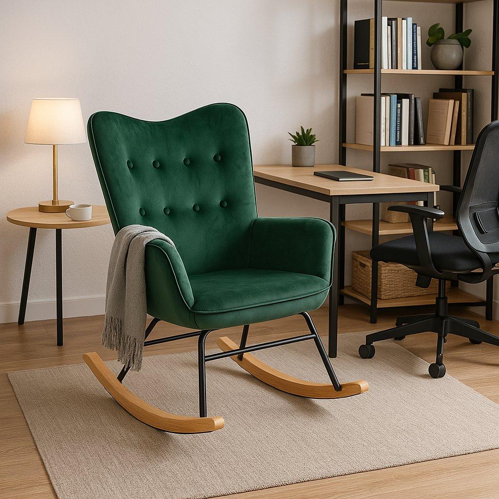 Green - Urban Meuble - Green Velvet Rocking Chair for Cozy Relaxation - 1