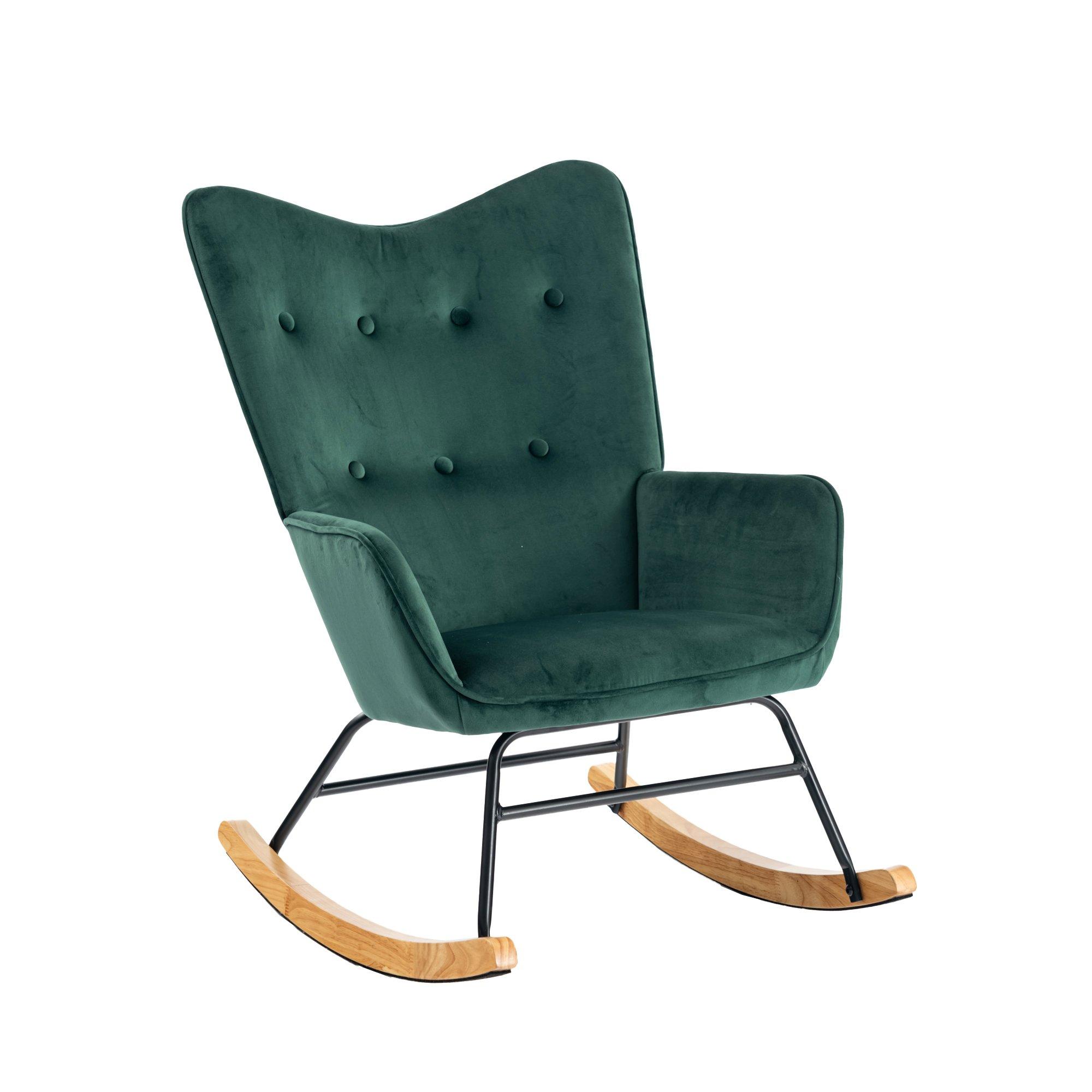Green - Urban Meuble - Green Velvet Rocking Chair for Cozy Relaxation - 2
