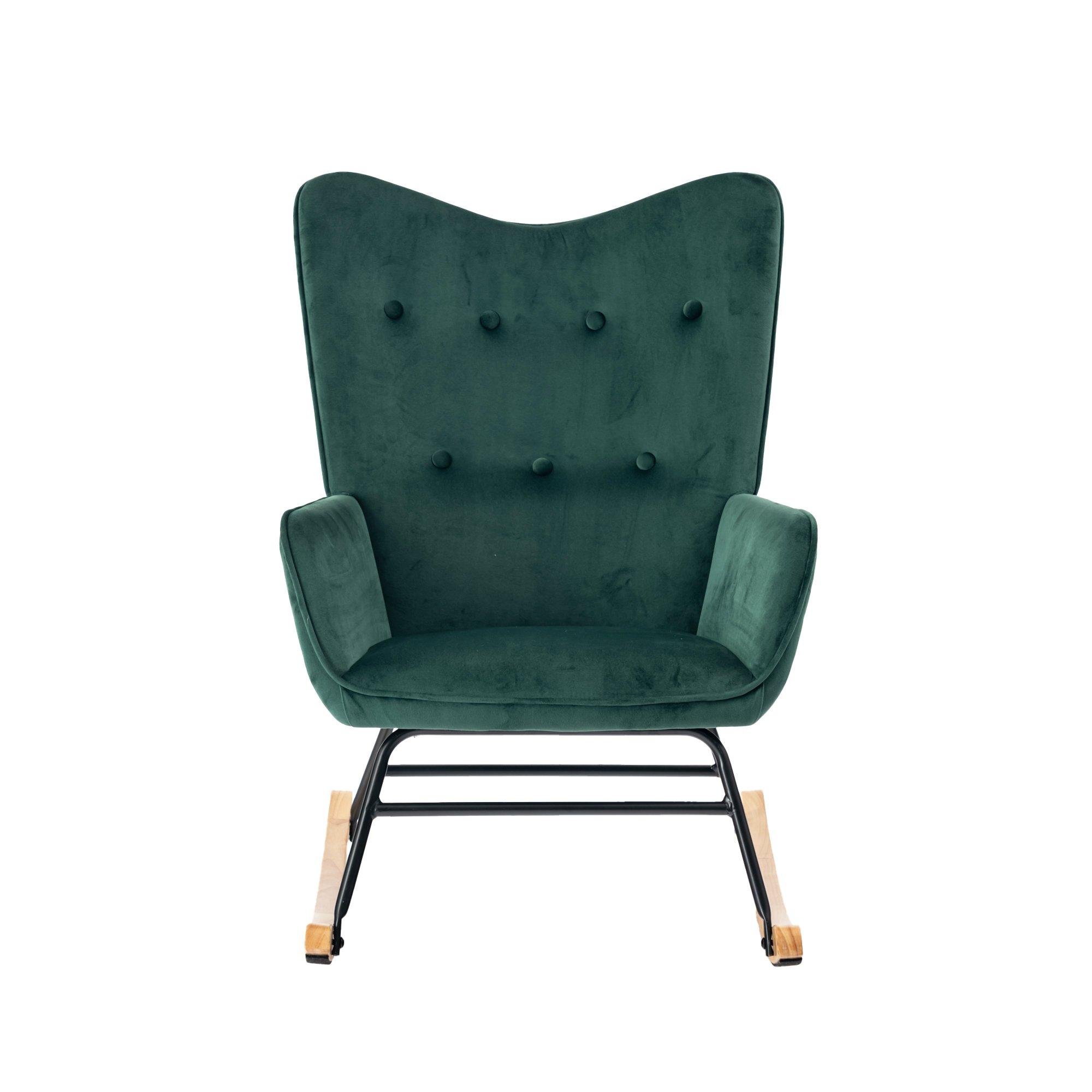 Green - Urban Meuble - Green Velvet Rocking Chair for Cozy Relaxation - 3